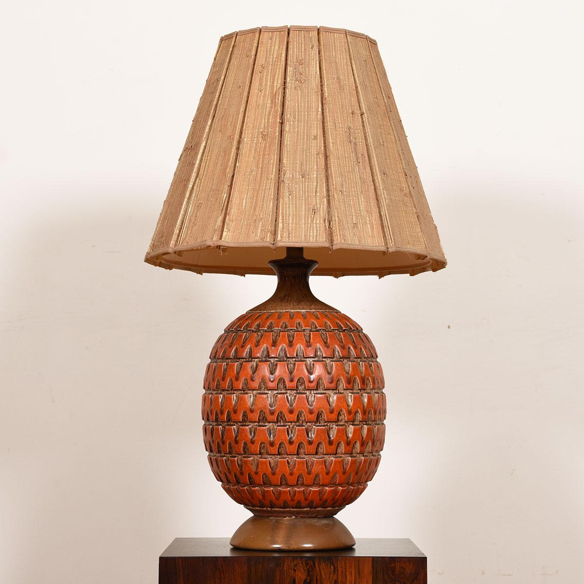 Mid-Century Modern Oversized Decorator Lamp in Burnt Orange with Great Texture & Presence For Sale