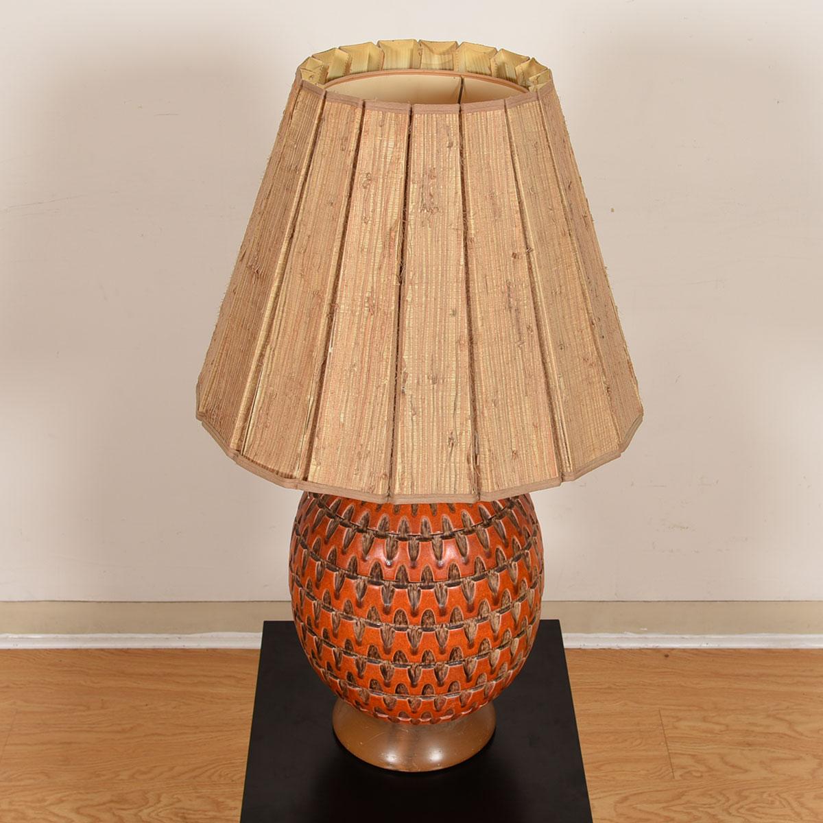 Oversized Decorator Lamp in Burnt Orange with Great Texture & Presence In Excellent Condition For Sale In Kensington, MD