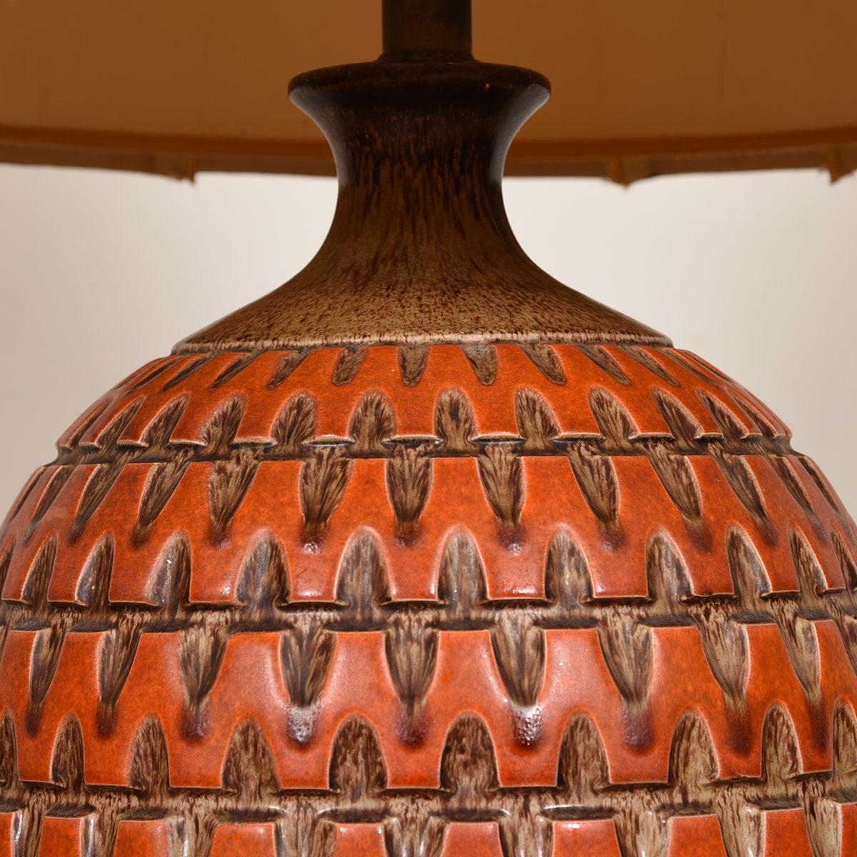 Ceramic Oversized Decorator Lamp in Burnt Orange with Great Texture & Presence For Sale