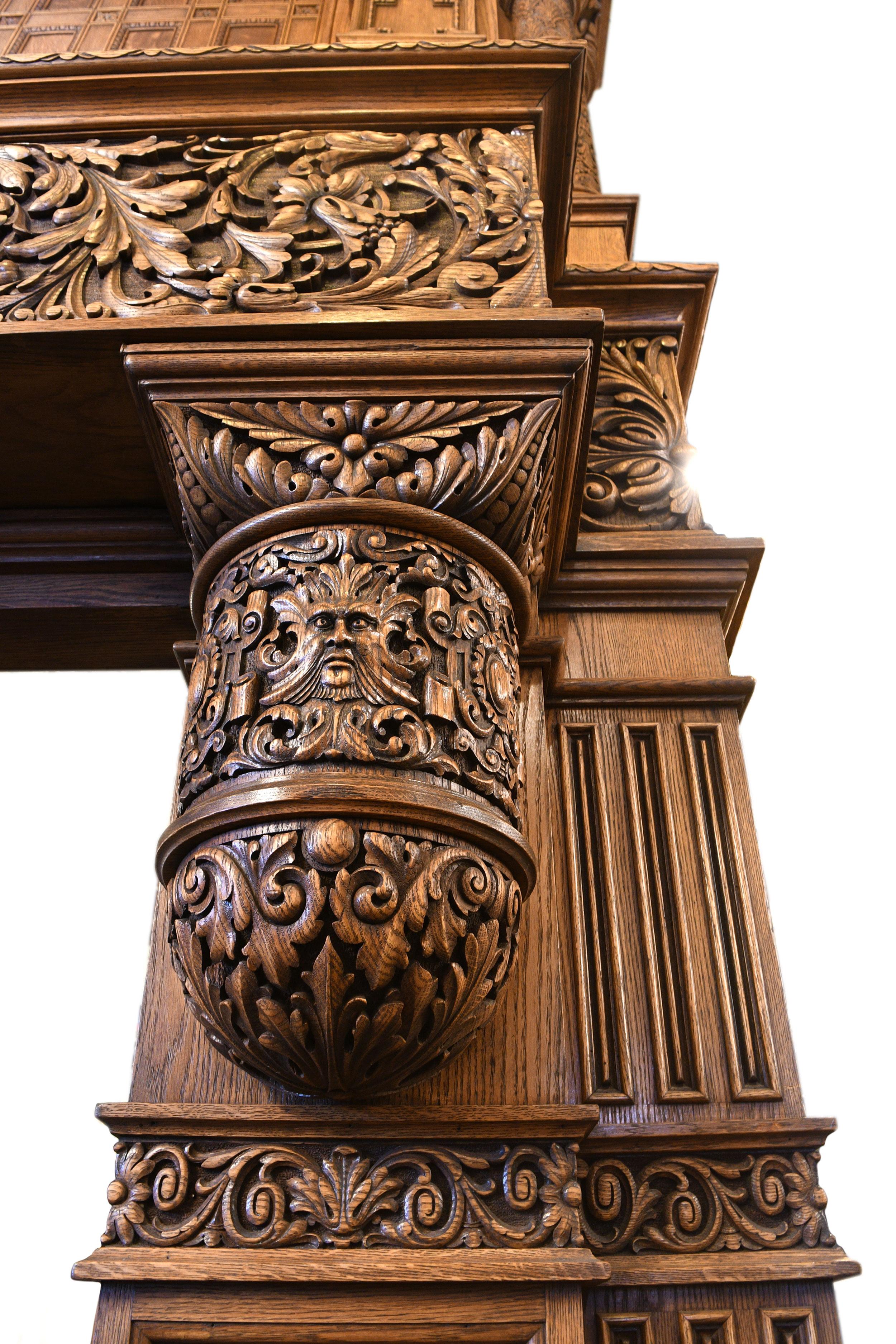 Hand-Carved Oversized Dragon Fireplace Mantel