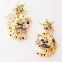 Orecchini smaltati oversize "La Luna" di Lunch at the Ritz, anni '80