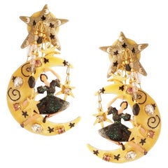Boucles d'oreilles « La Luna » surdimensionnées en émail, Lunch At The Ritz, 1980