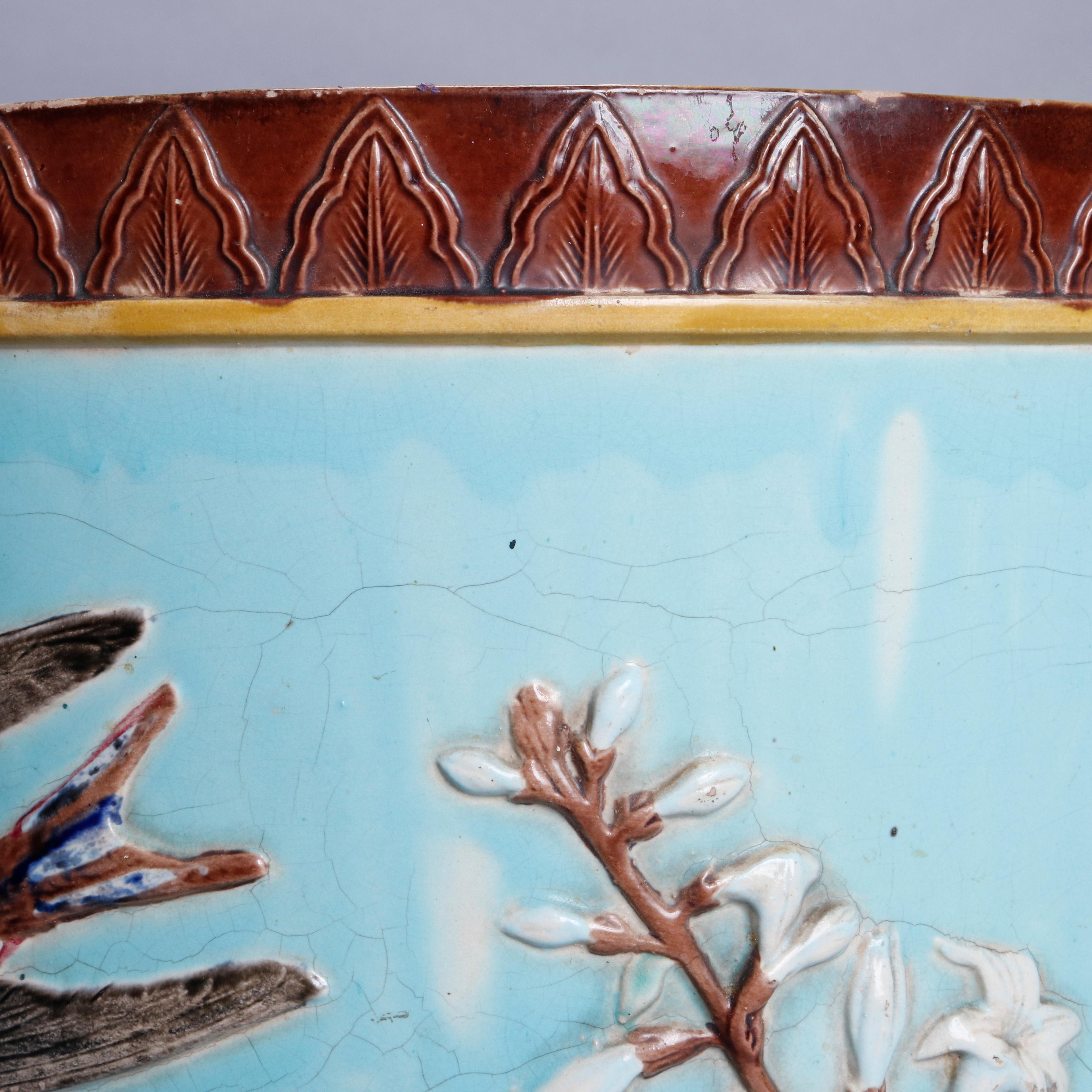 Hand-Painted Oversized English Aesthetic Movement Wedgewood Majolica Pottery Jardinière