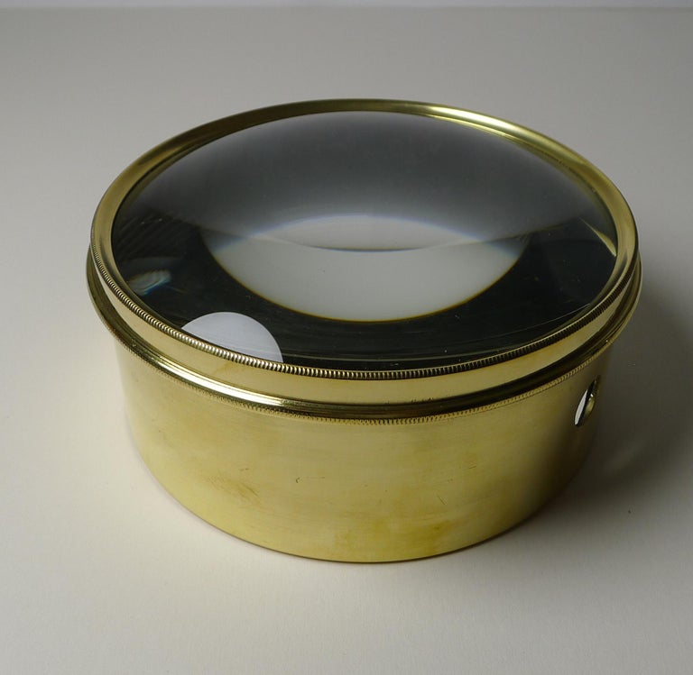 Oversized English Antique Brass Desk Magnifying Glass / Paperweight c