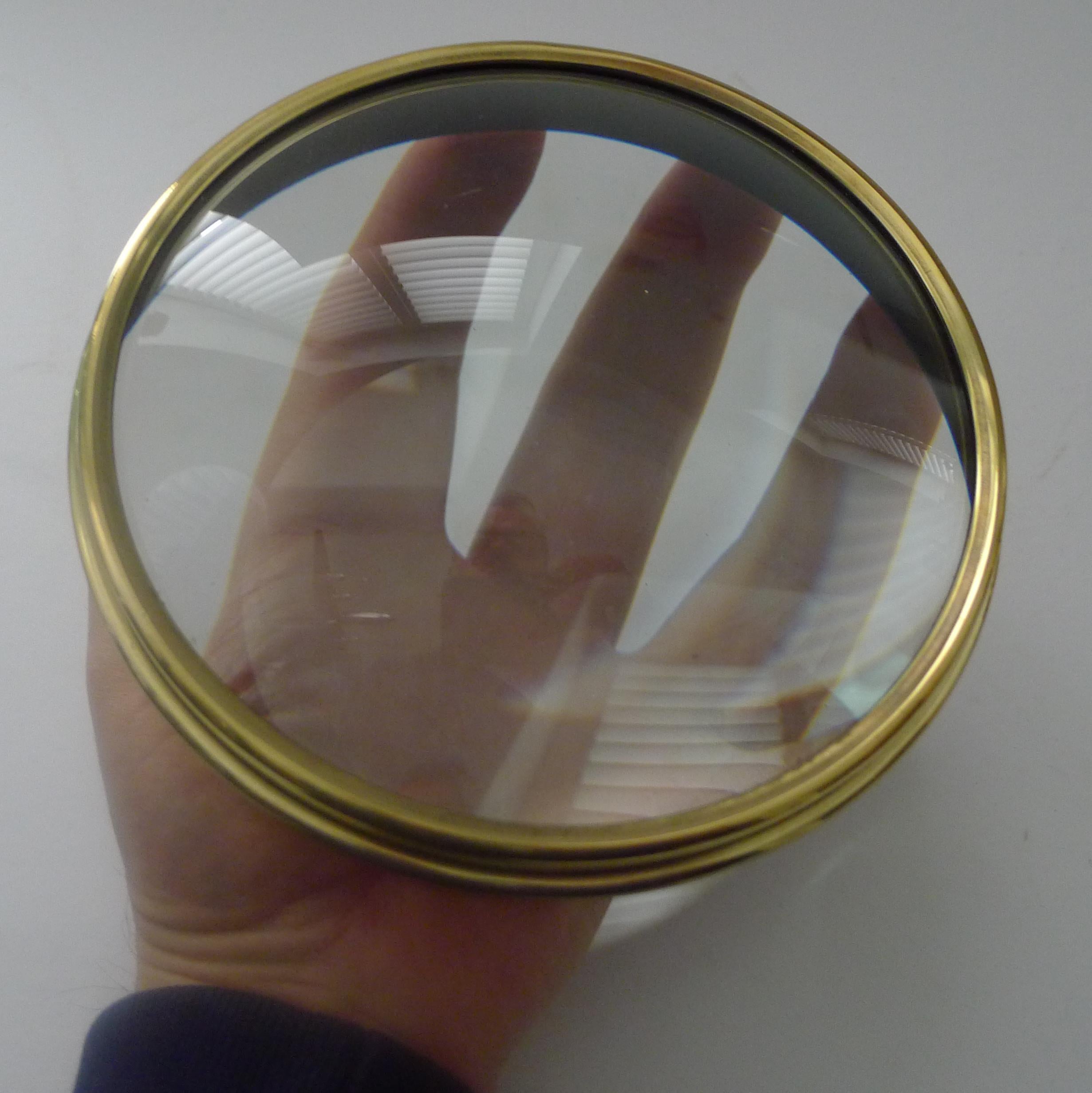 Early 20th Century Oversized English Antique Brass Desk Magnifying Glass / Paperweight, c.1910