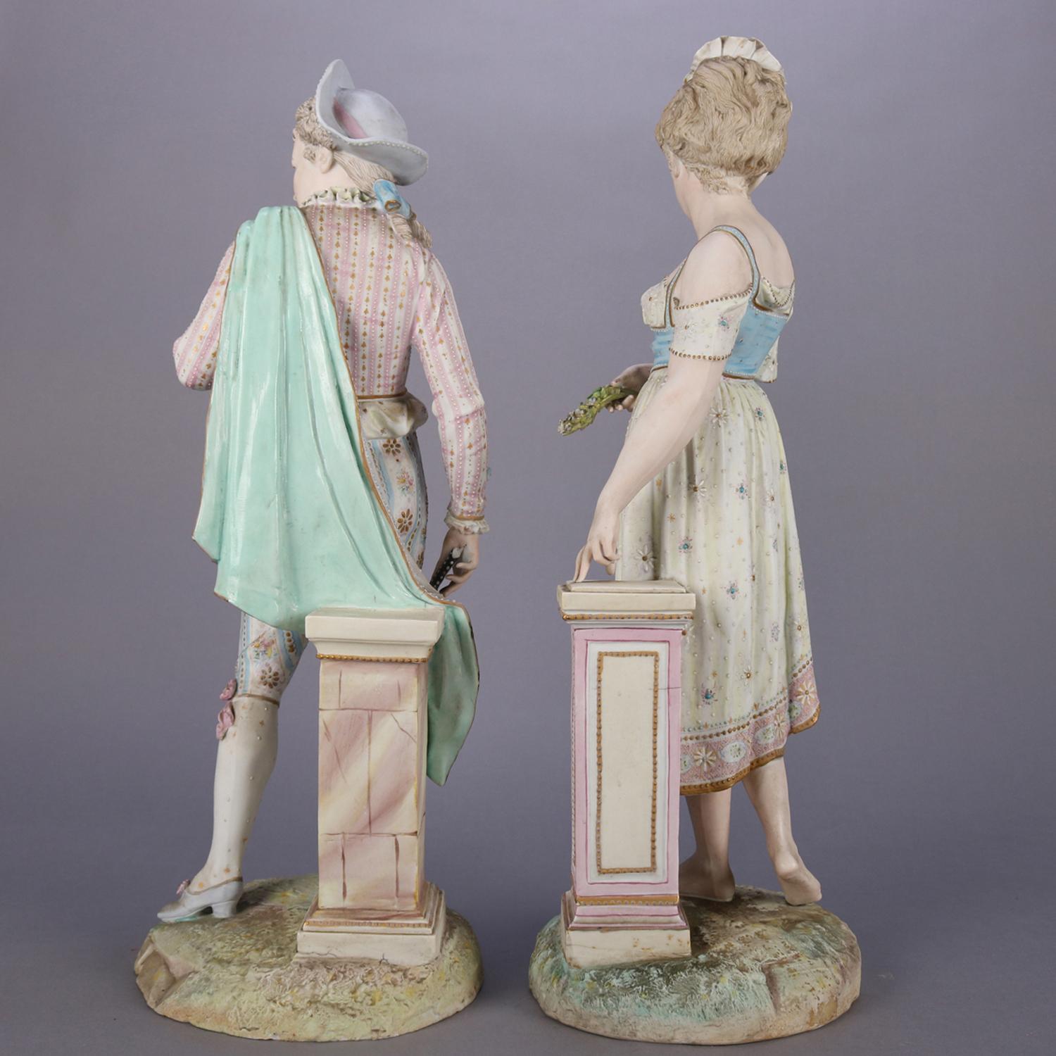 Victorian Oversized English Chelsea Hand-Painted and Gilt Bisque Porcelain Figures