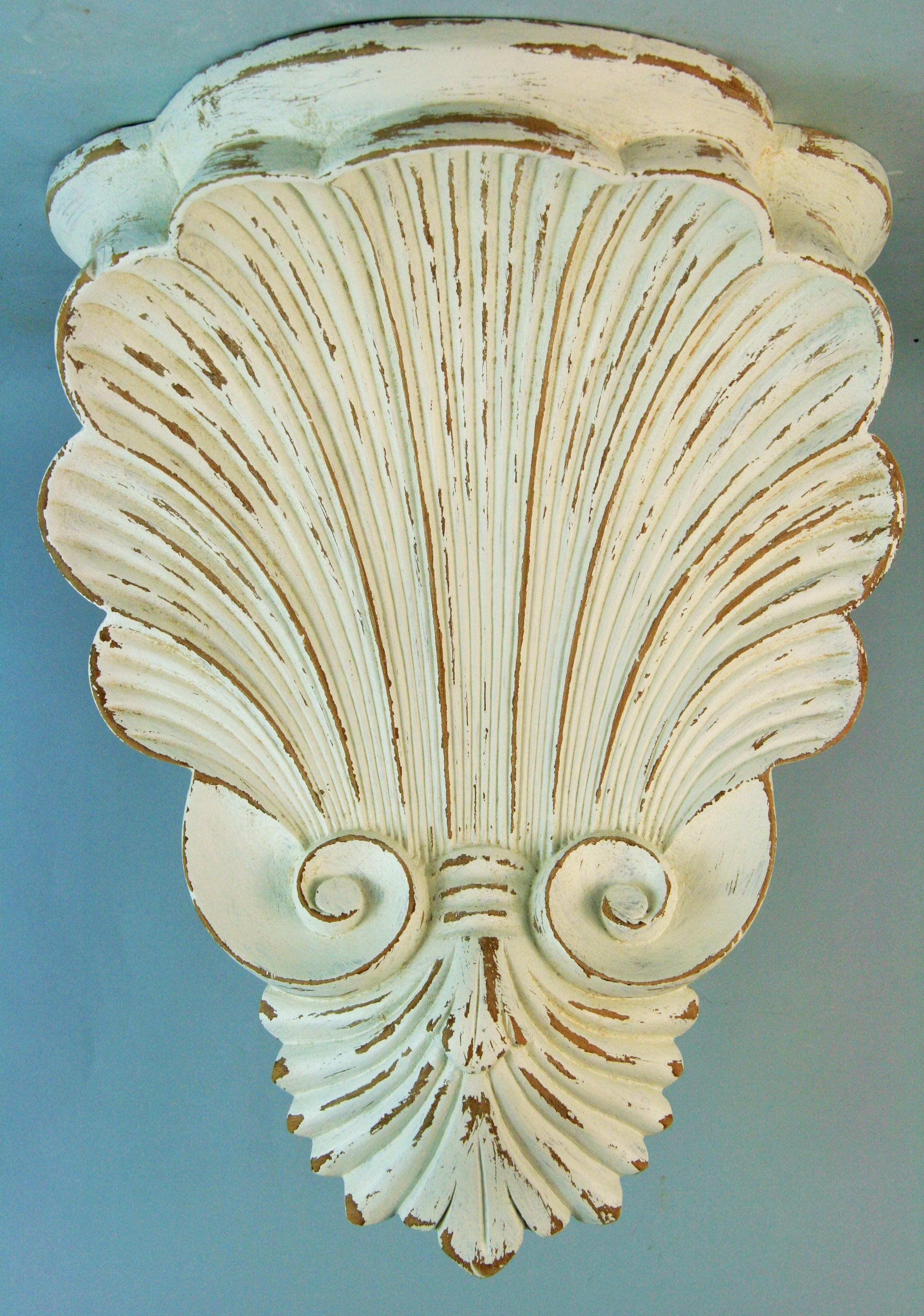 Oversized English Hand Carved Shell Wall Bracket/Shelf, Circa 1930 2