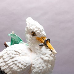 Übergroßer englischer Joseph Holdcroft Majolika Figuraler Weißer Storch Stockständer