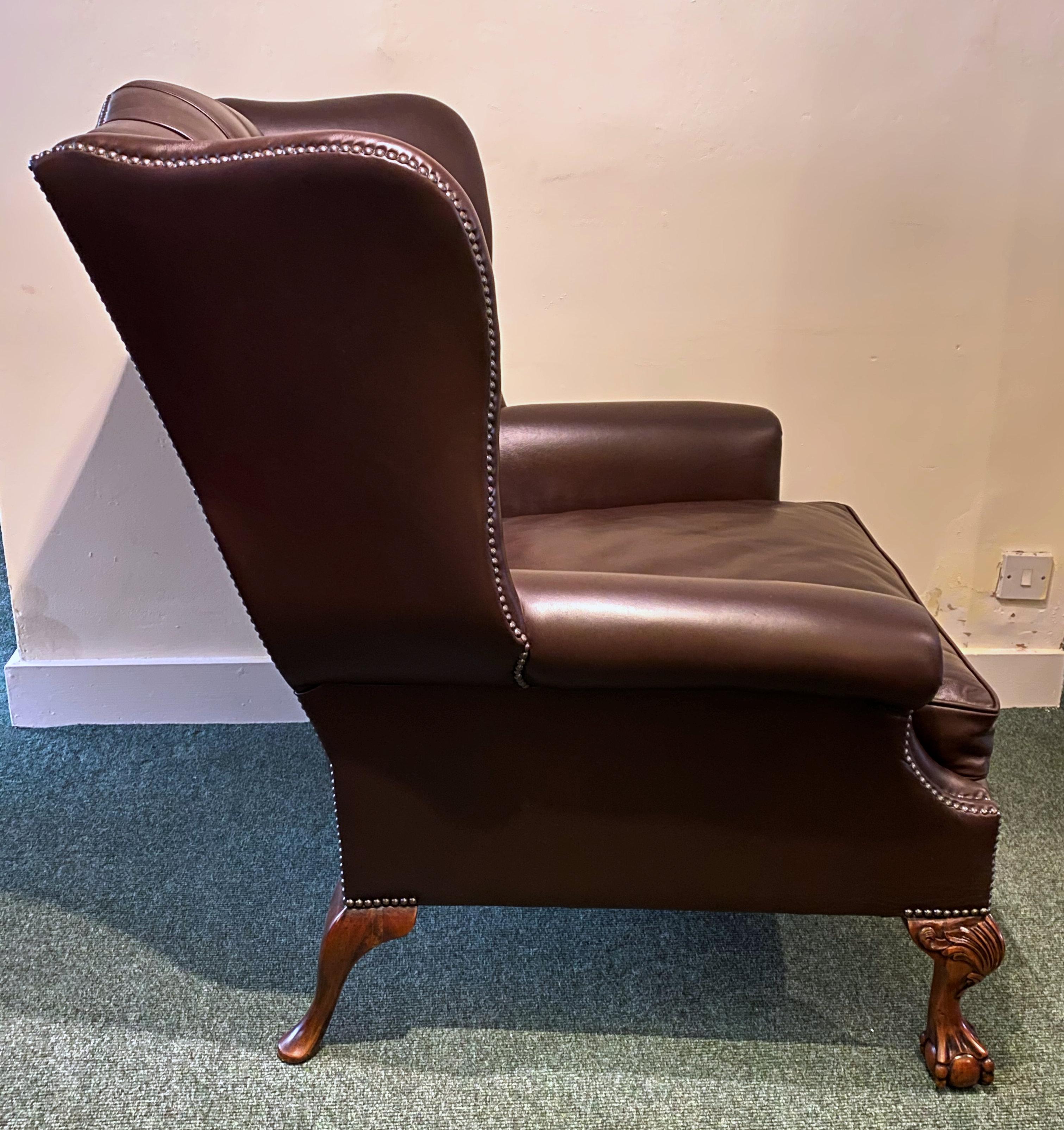 Oversized English Leather Wing Armchair For Sale 3