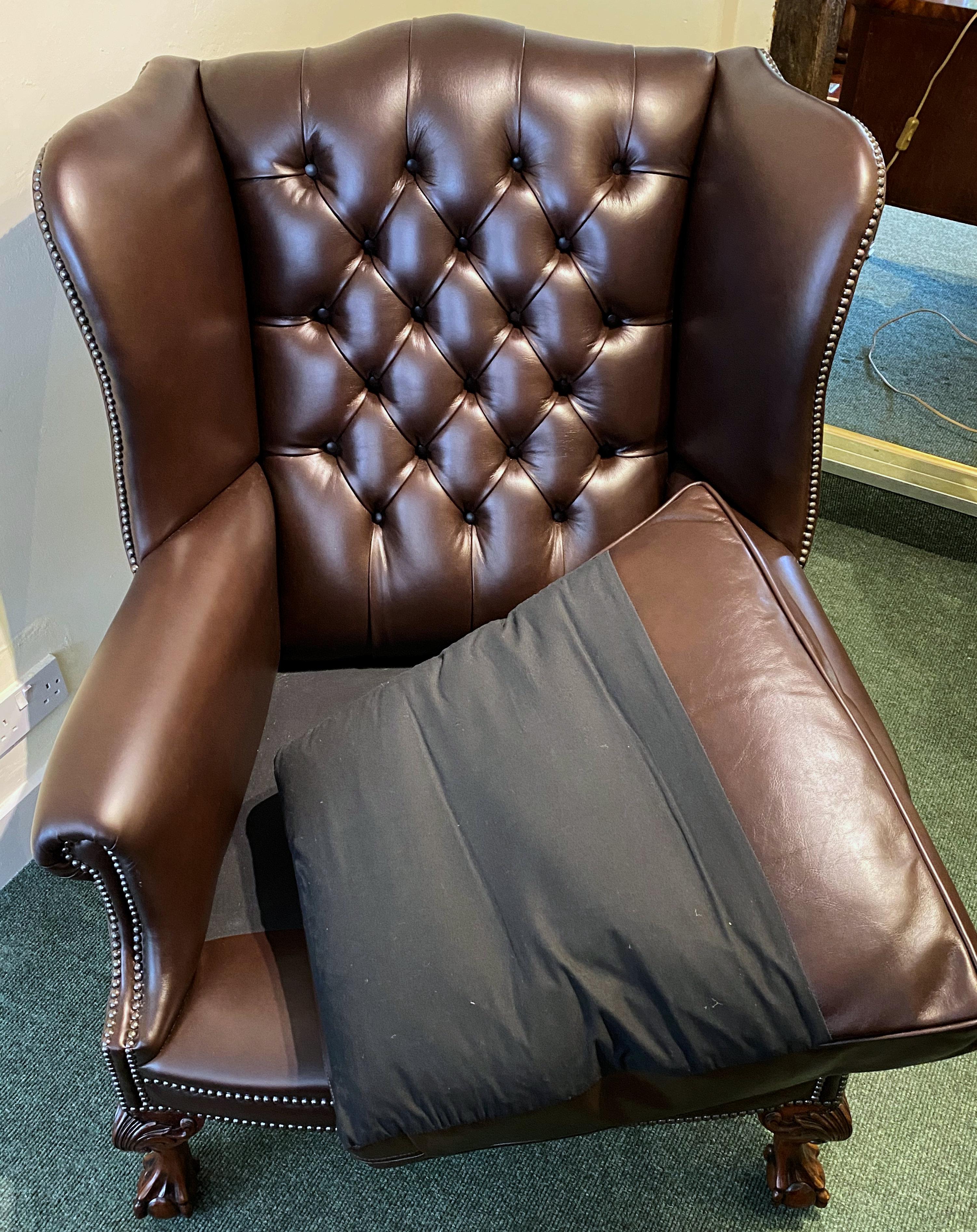 Oversized English Leather Wing Armchair For Sale 4