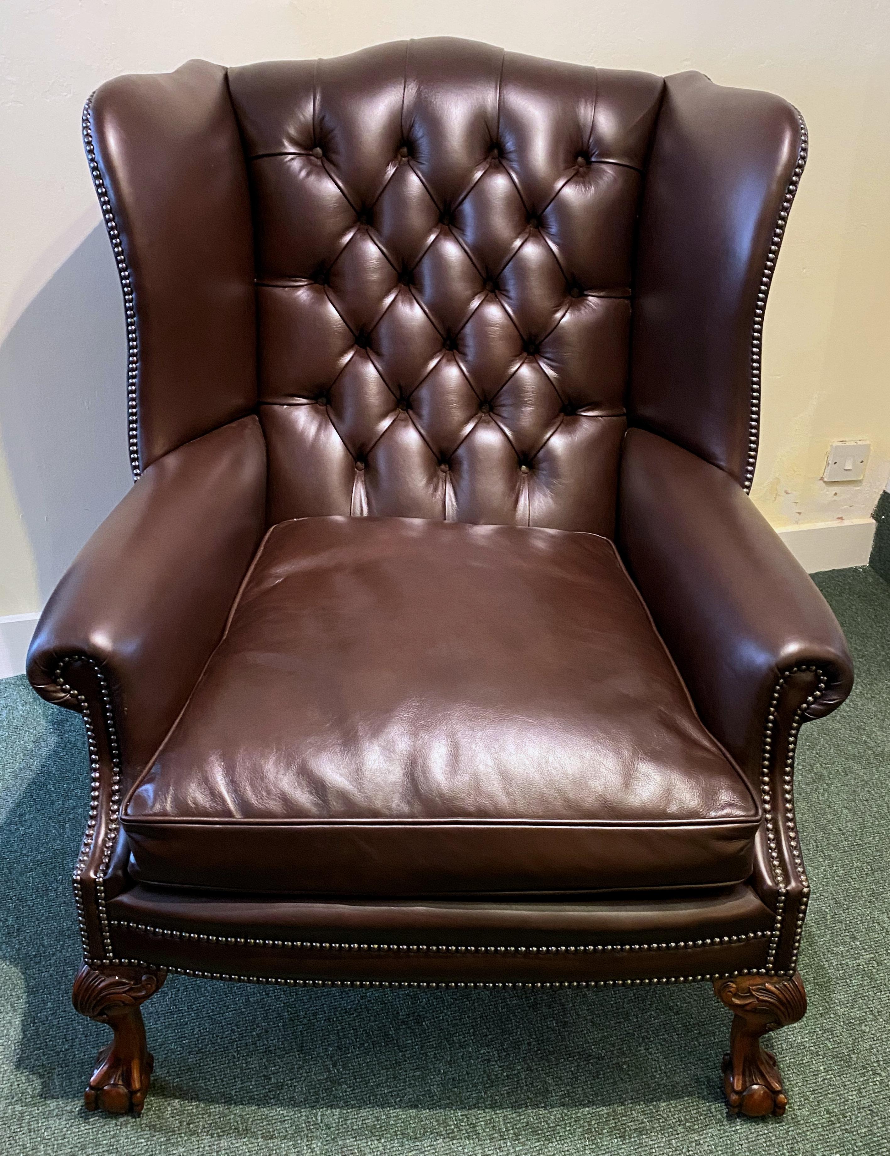 Oversized English Leather Wing Armchair For Sale 6