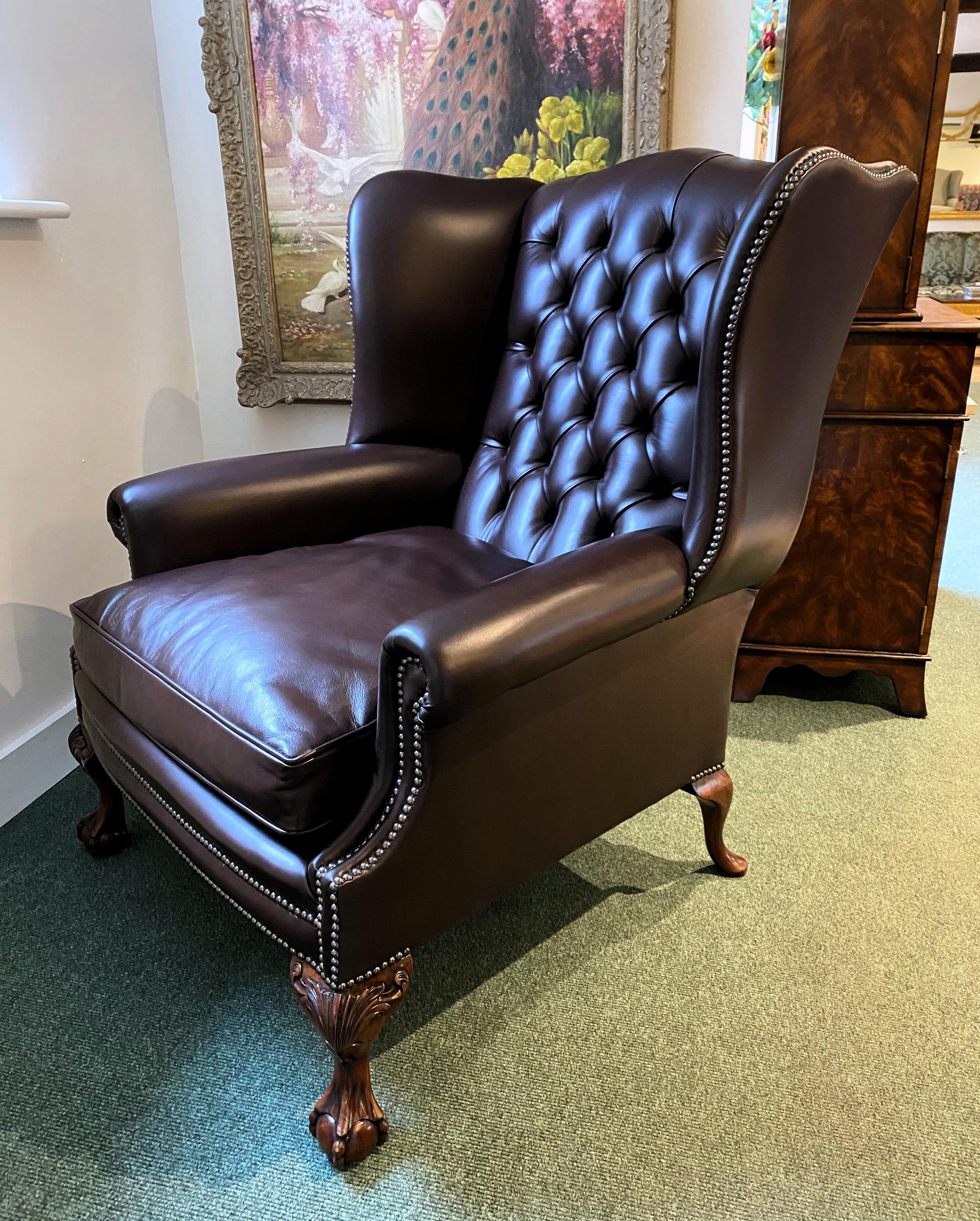 Oversized English Leather Wing Armchair For Sale 7