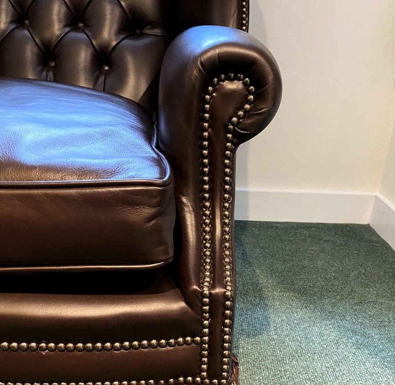 Oversized English Leather Wing Armchair For Sale at 1stDibs leather