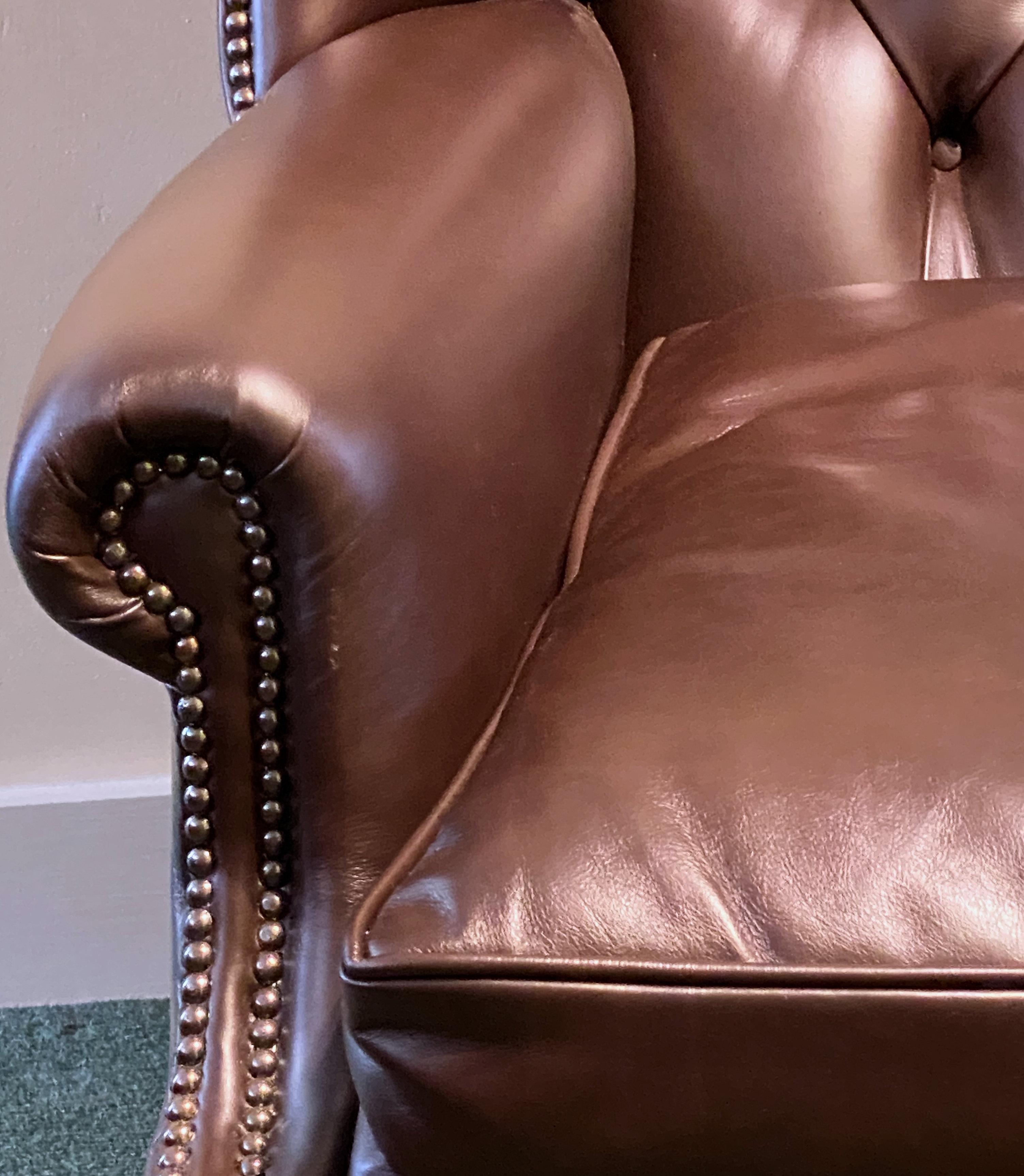 British Oversized English Leather Wing Armchair For Sale