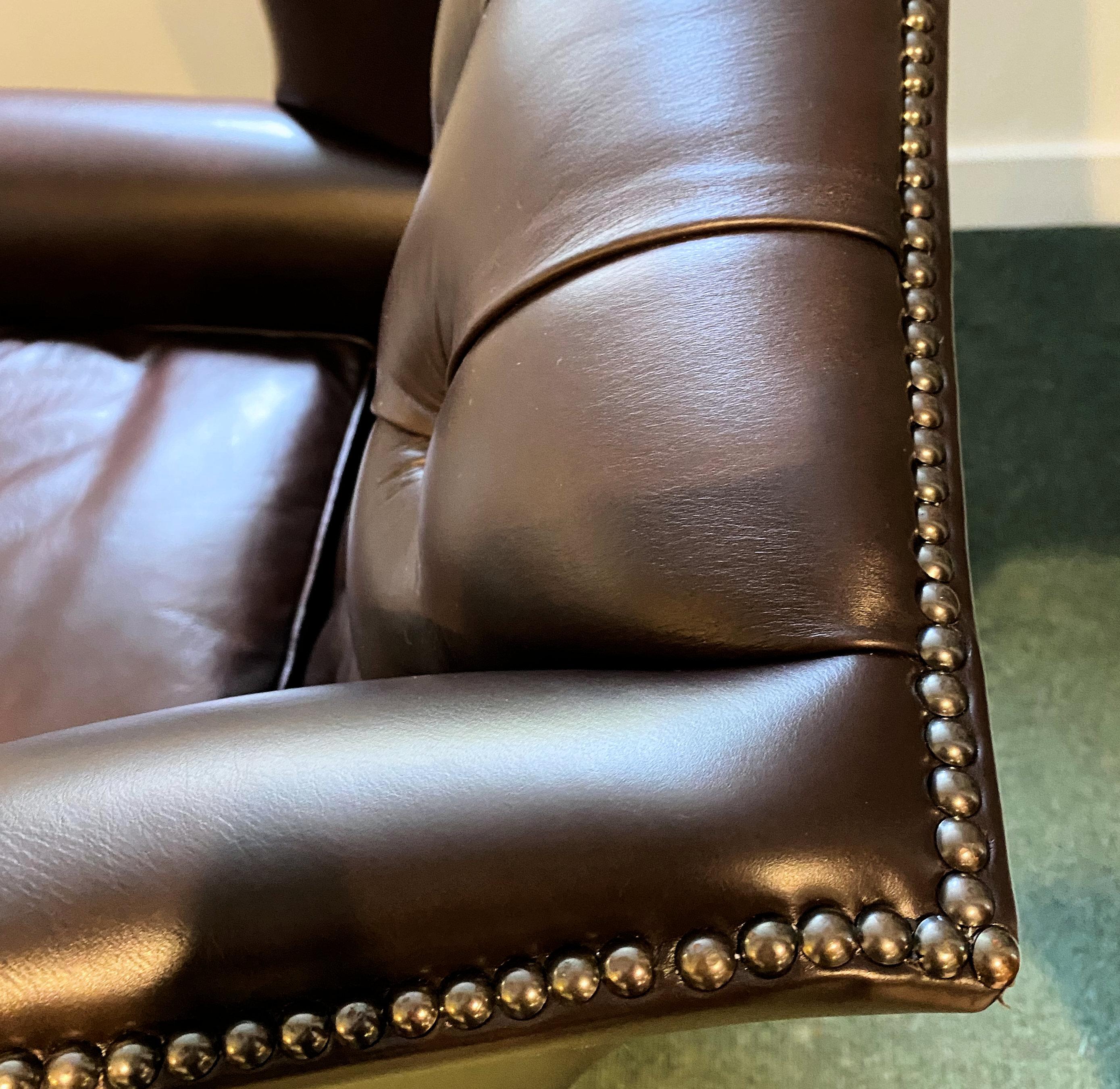 Oversized English Leather Wing Armchair For Sale 1