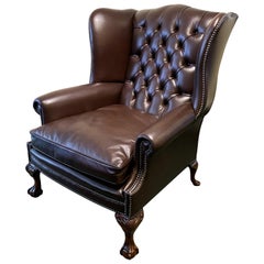 Antique Oversized English Leather Wing Armchair