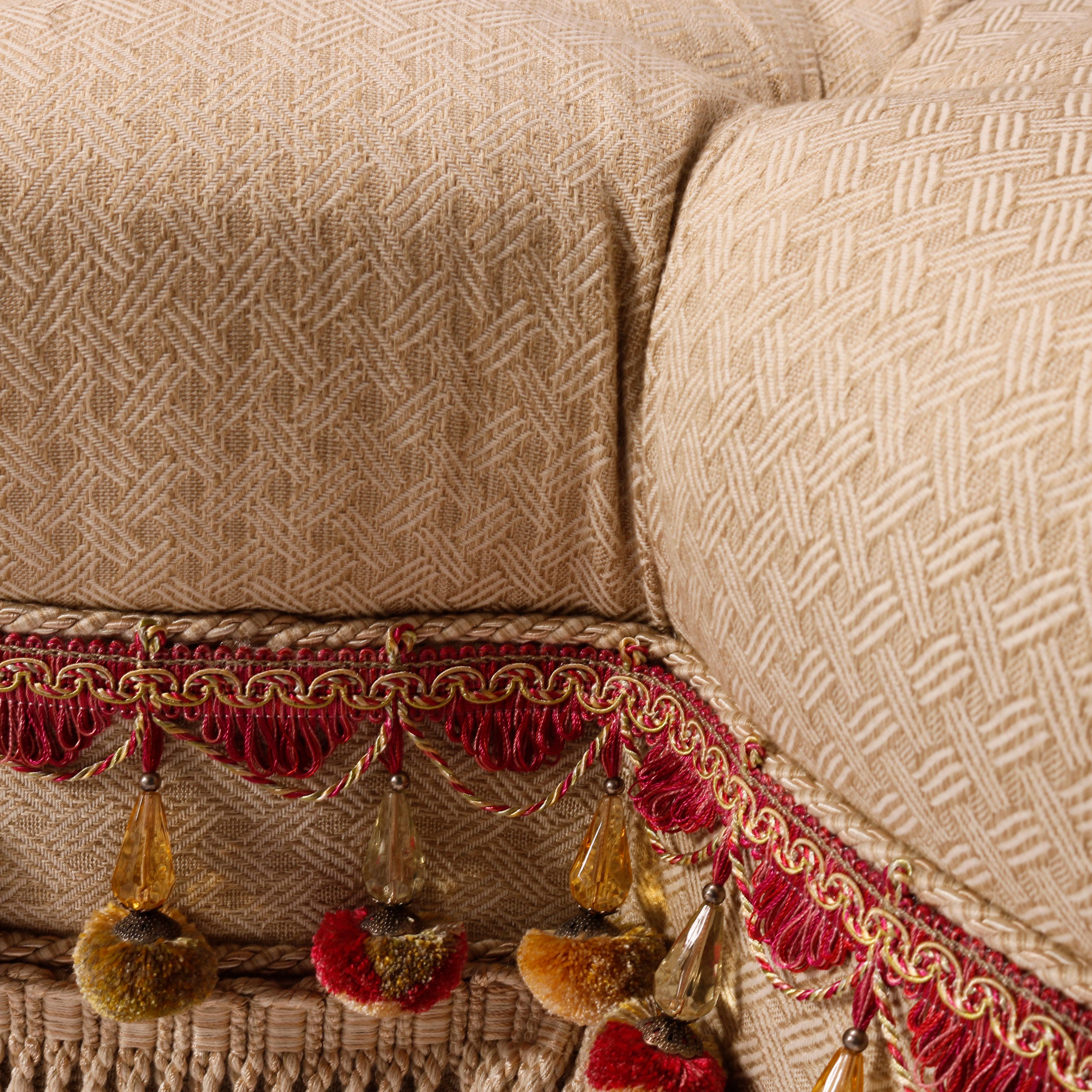 Upholstery Oversized Ethan Allen Tufted Cloverleaf Upholstered & Skirted Ottoman 20th C