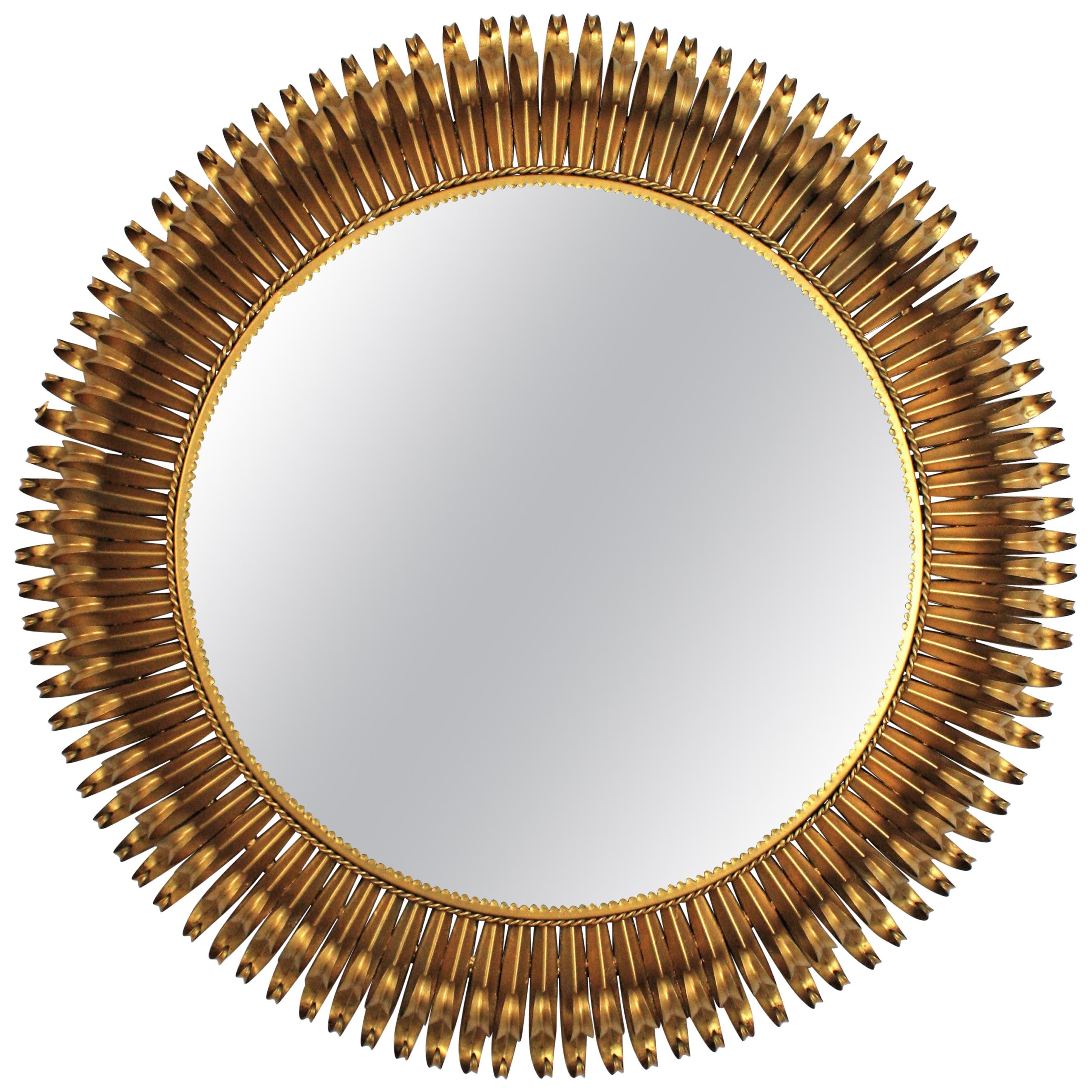 Oversized Eyelash Sunburst Mirror in Gilt Wrought Iron