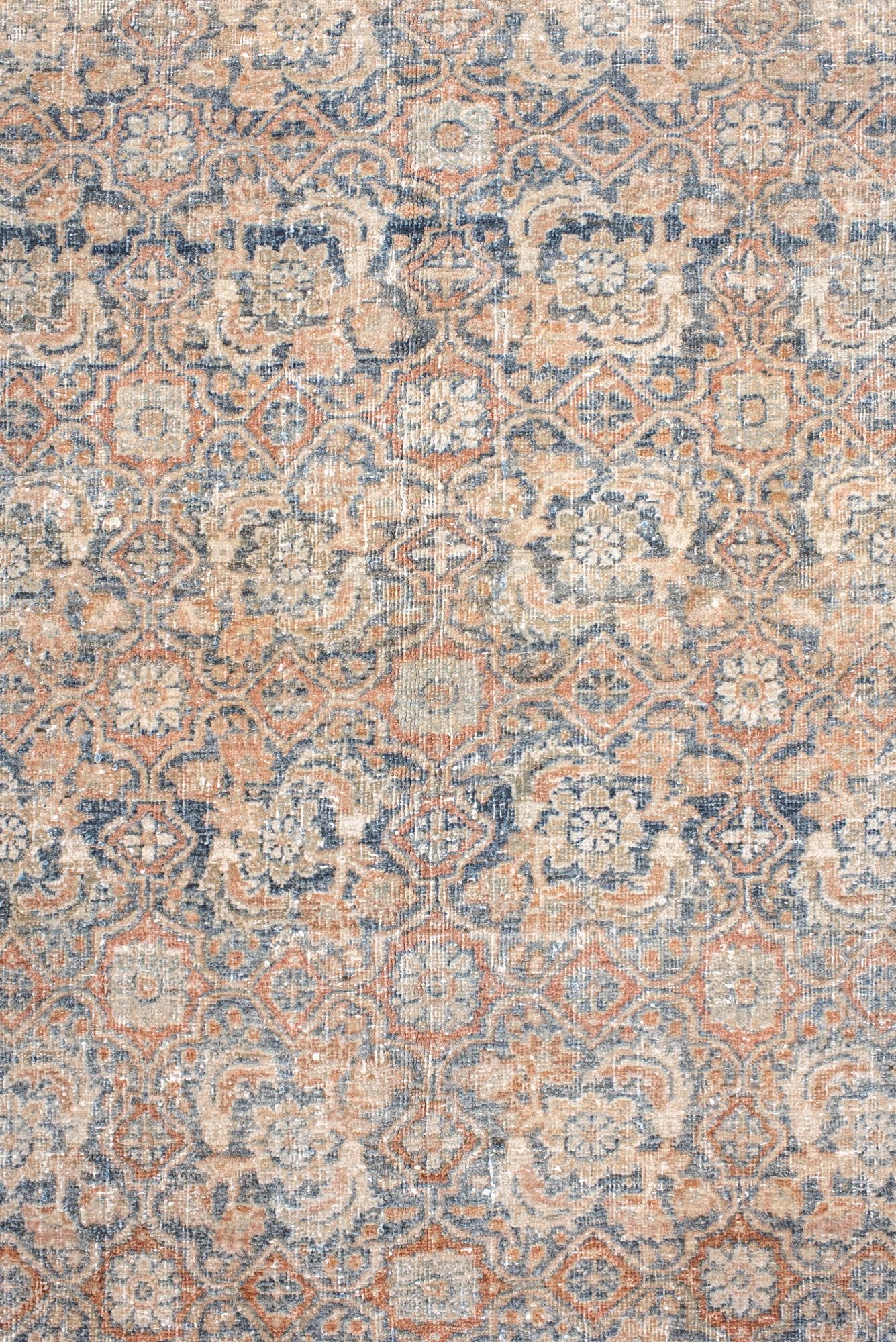 Oversized Faded Persian Bidjar Rug in Soft Rust and Blue In Good Condition For Sale In New York, NY