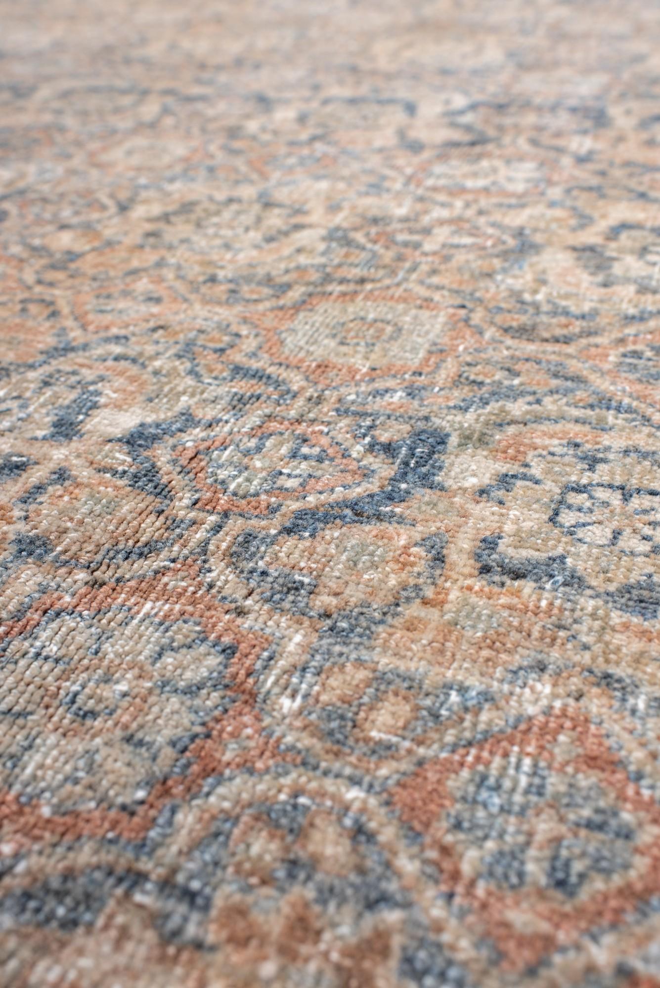 20th Century Oversized Faded Persian Bidjar Rug in Soft Rust and Blue For Sale
