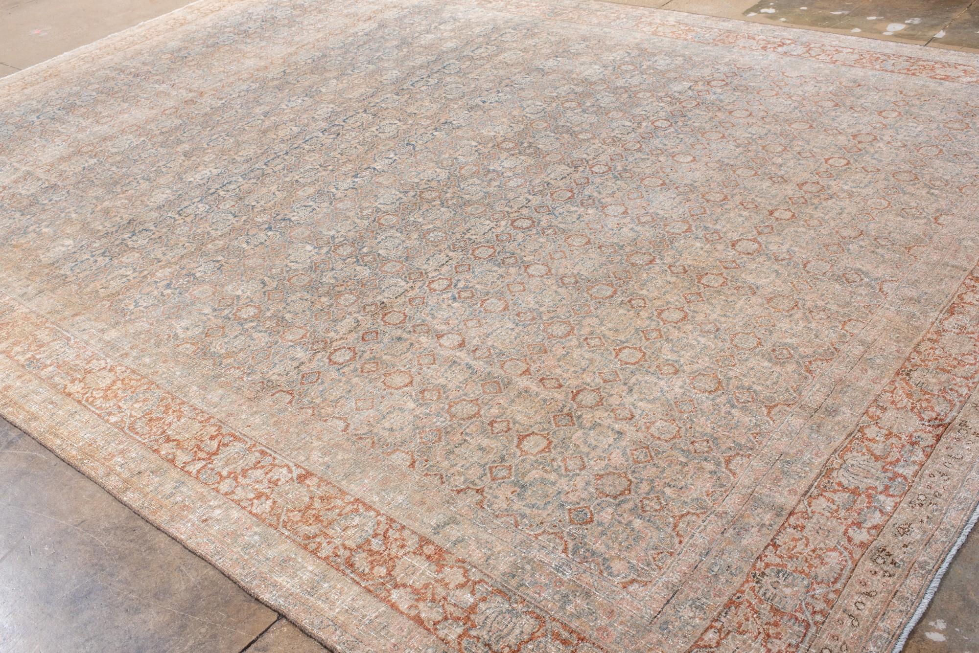 Wool Oversized Faded Persian Bidjar Rug in Soft Rust and Blue For Sale