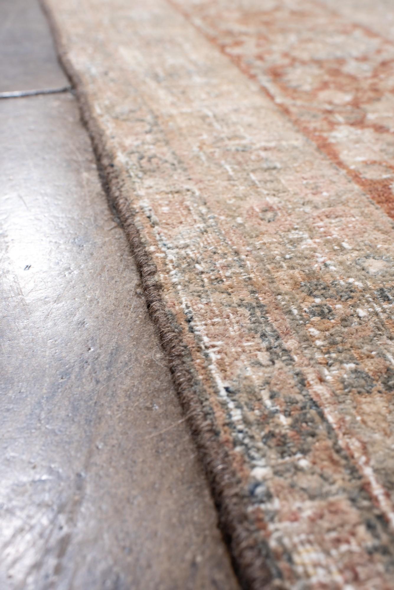 Oversized Faded Persian Bidjar Rug in Soft Rust and Blue For Sale 1