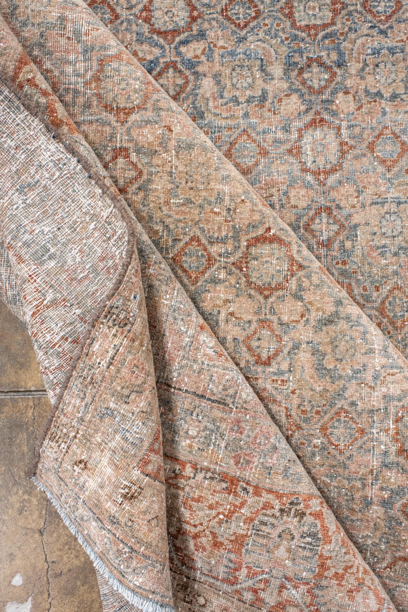 Oversized Faded Persian Bidjar Rug in Soft Rust and Blue For Sale 2