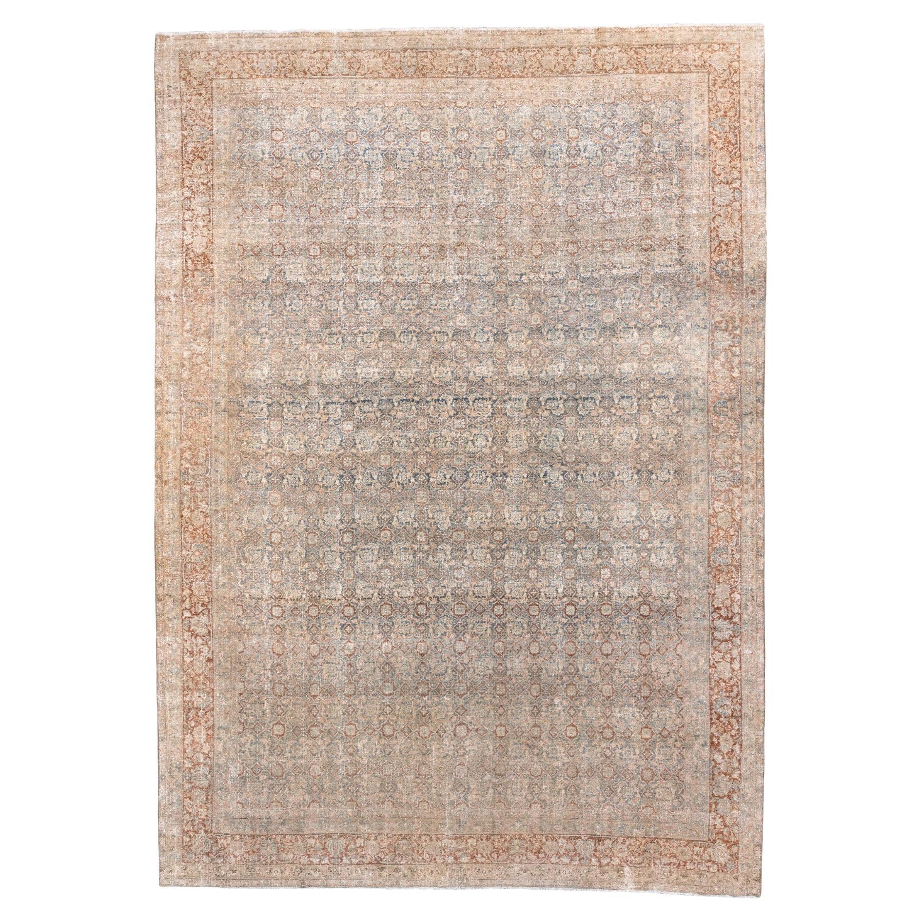 Oversized Faded Persian Bidjar Rug in Soft Rust and Blue