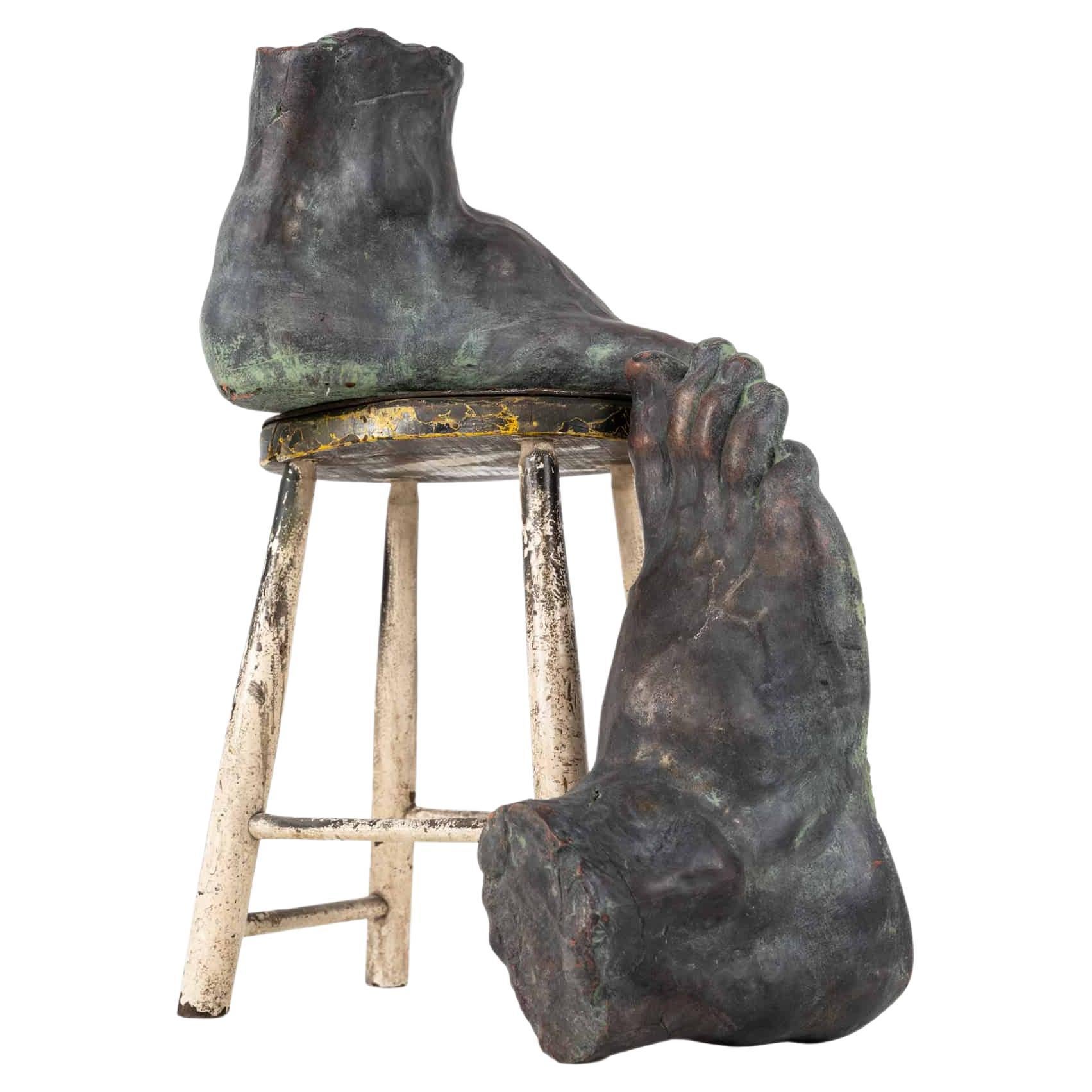 Oversized Faux Bronze Feet Cast in Plaster Sculpture