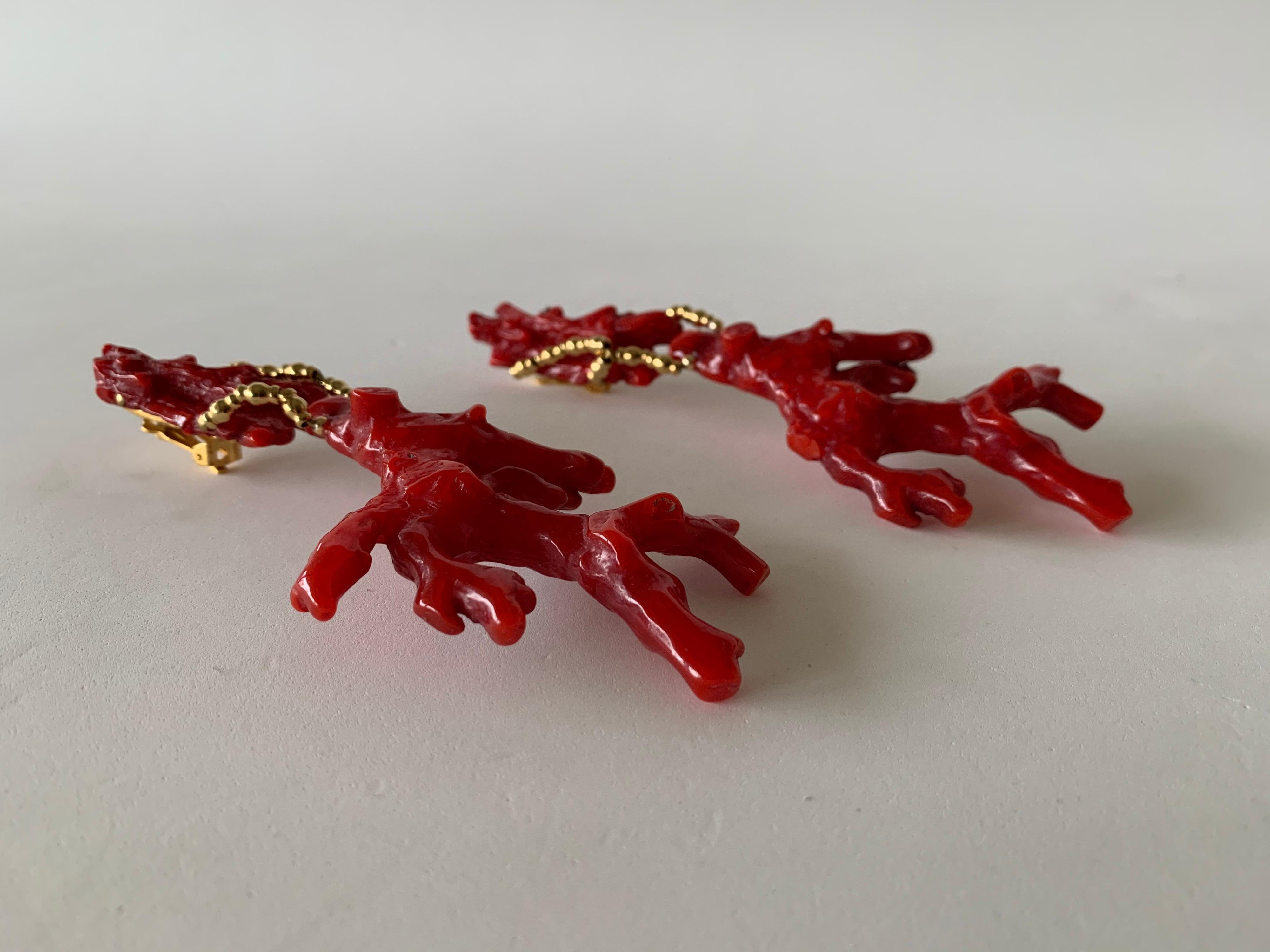 Oversized Faux Coral And Gold Statement Earrings  4