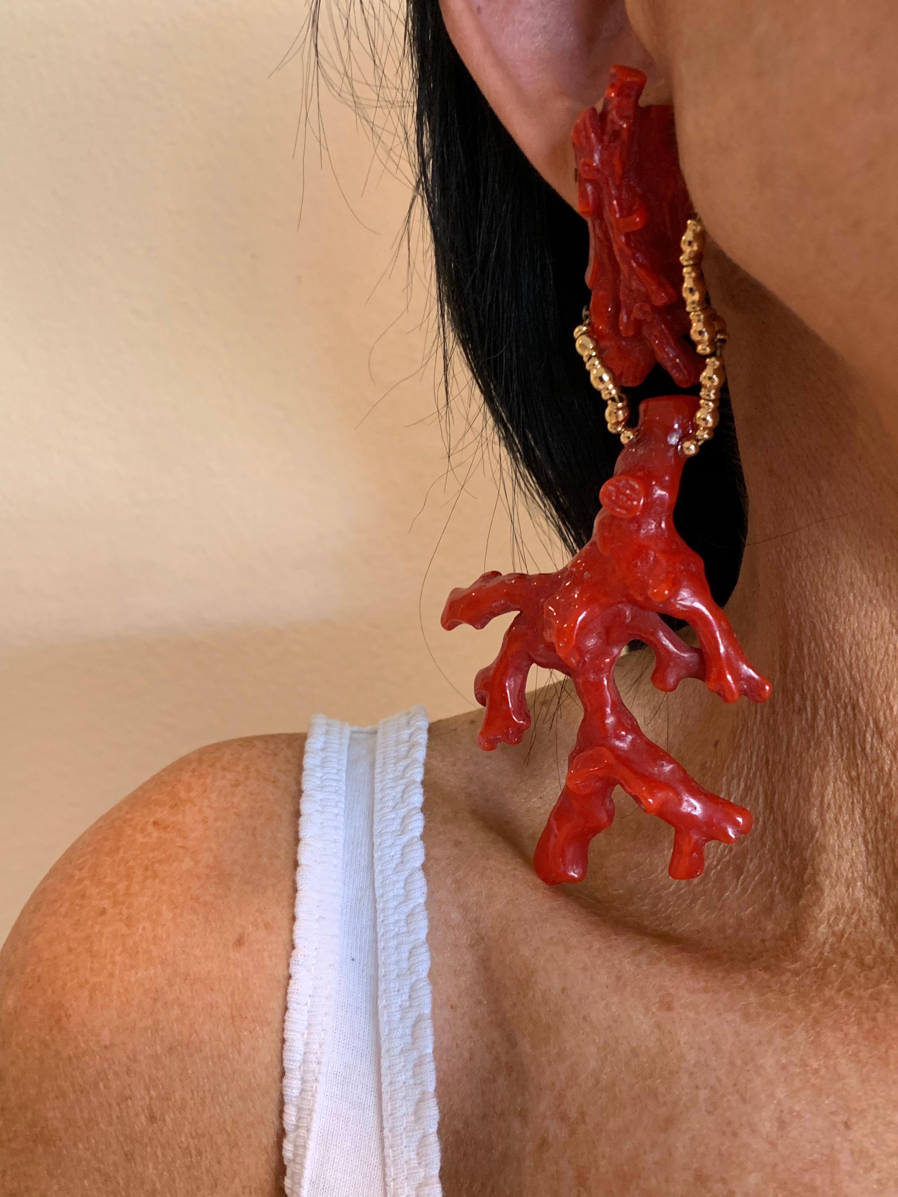 Oversized Faux Coral And Gold Statement Earrings  1