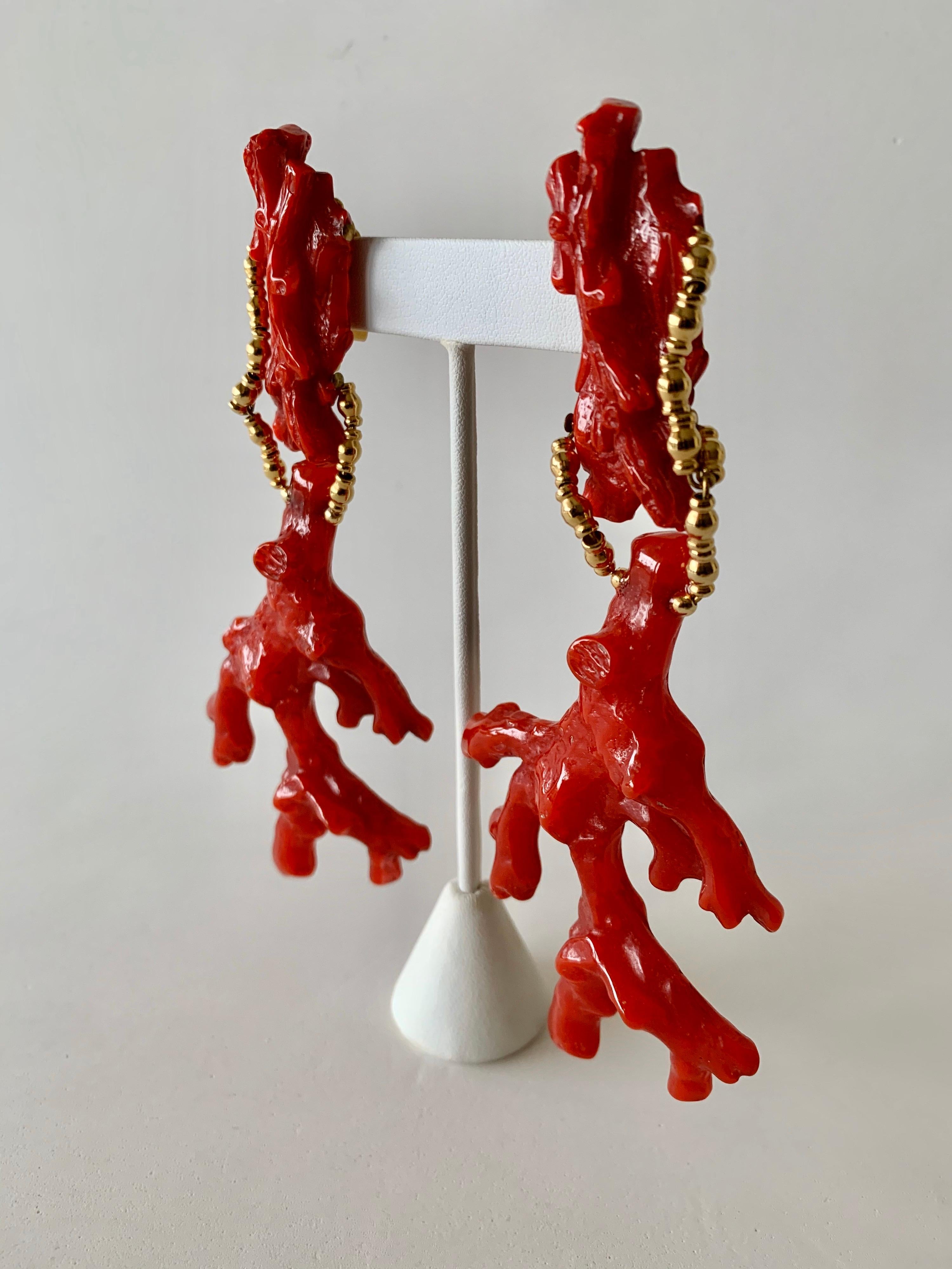 Oversized Faux Coral And Gold Statement Earrings  2