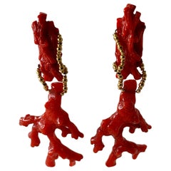 Oversized Faux Coral And Gold Statement Earrings 
