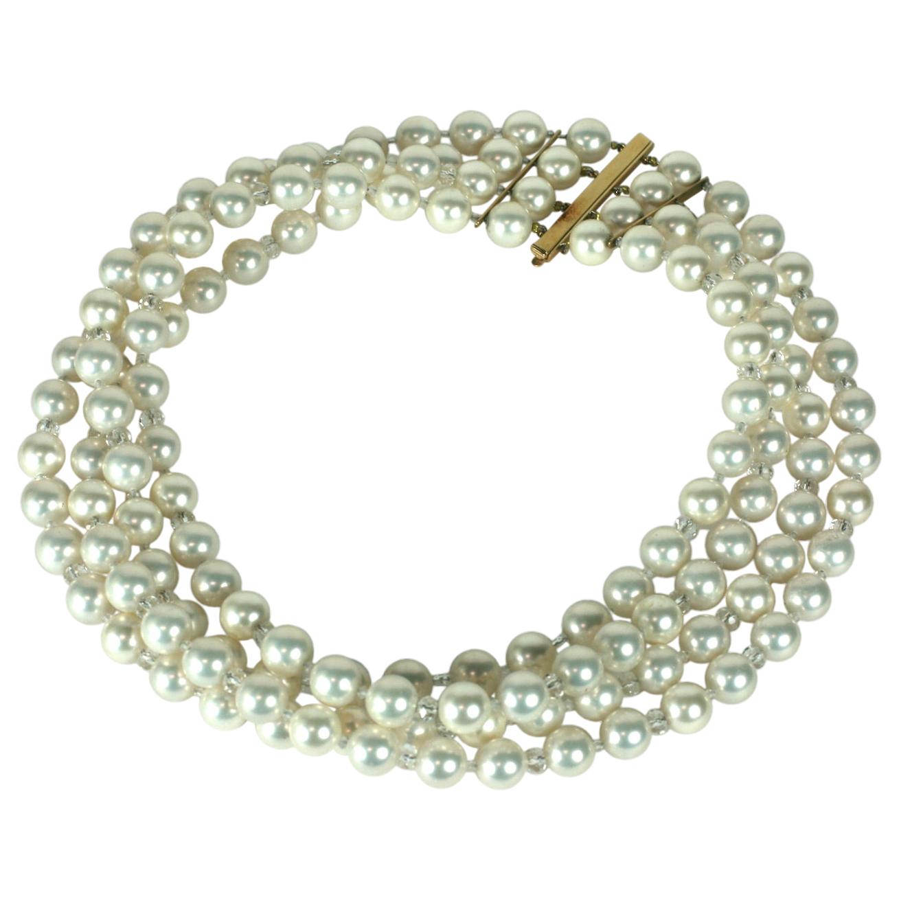 6-Strand Faux /Round/Freshwater Pearl Bead & Goldtone Spacers Necklace 20" 