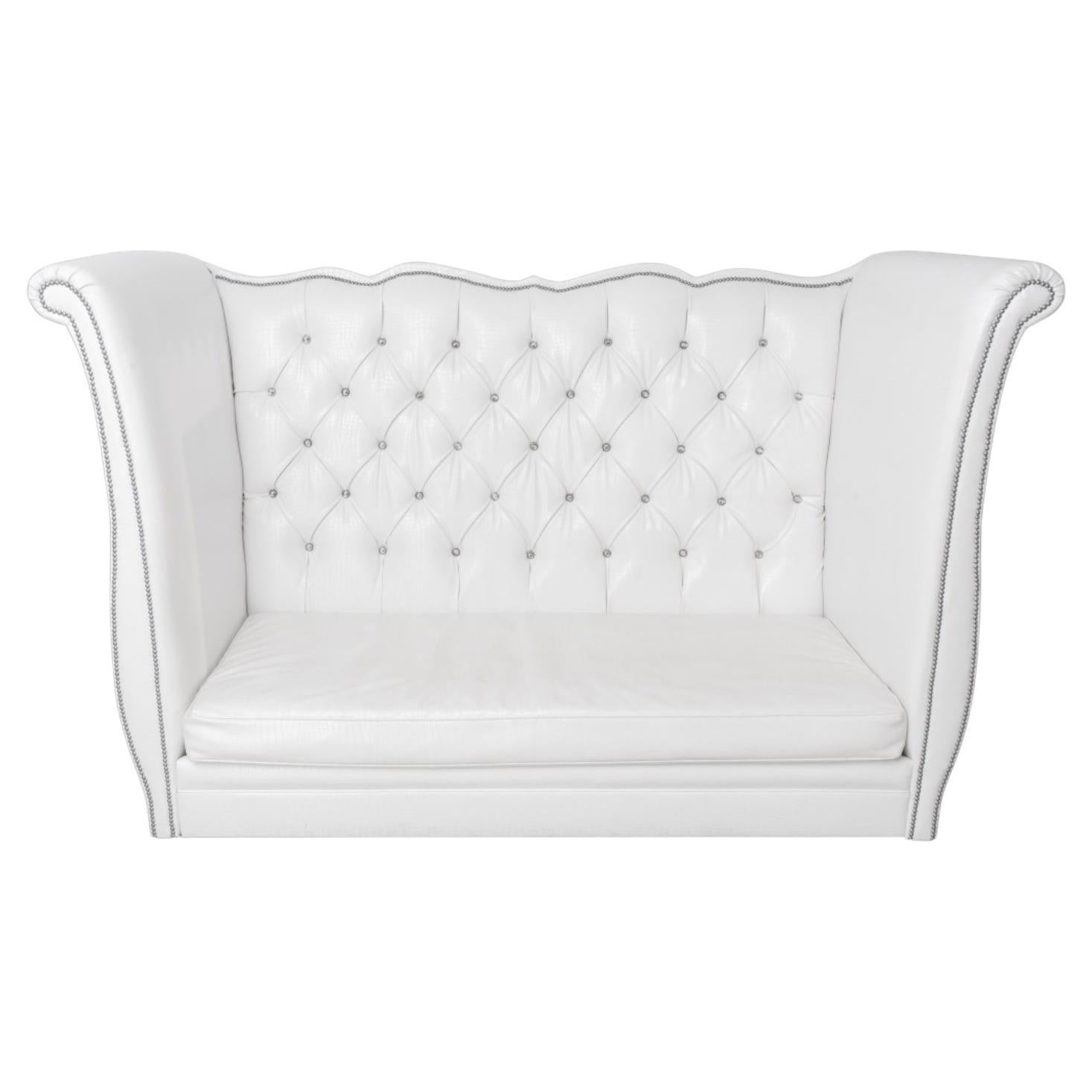 Oversized Faux Snakeskin Gem-Tufted Love Seat