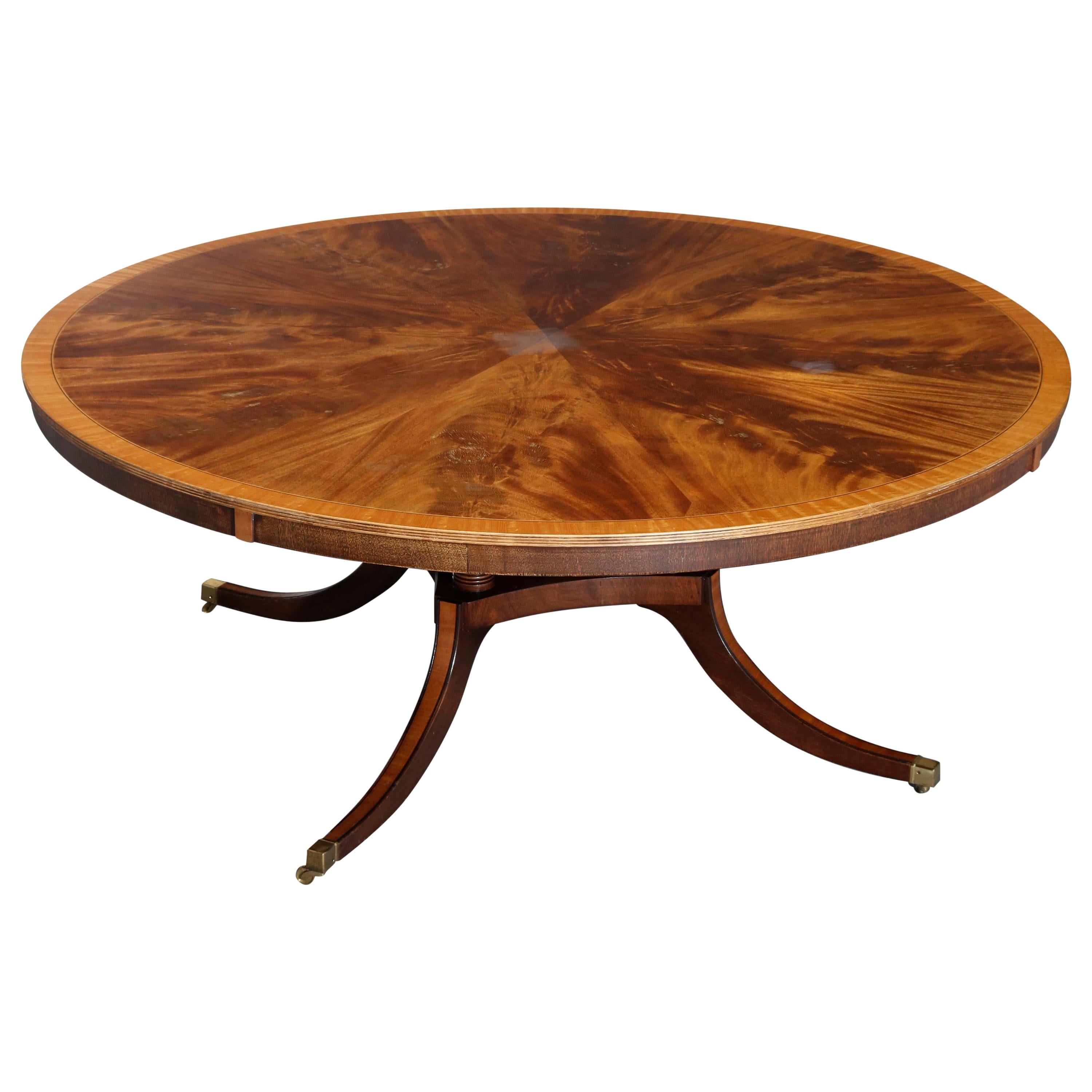 Oversized Federal Flame Mahogany and Satinwood Sunburst Dining Table by Rist