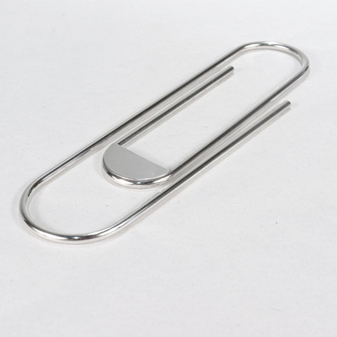 Oversized Figural Art Deco Sterling Silver Desk Paperclip Paperweight by Thomae In Good Condition For Sale In Philadelphia, PA