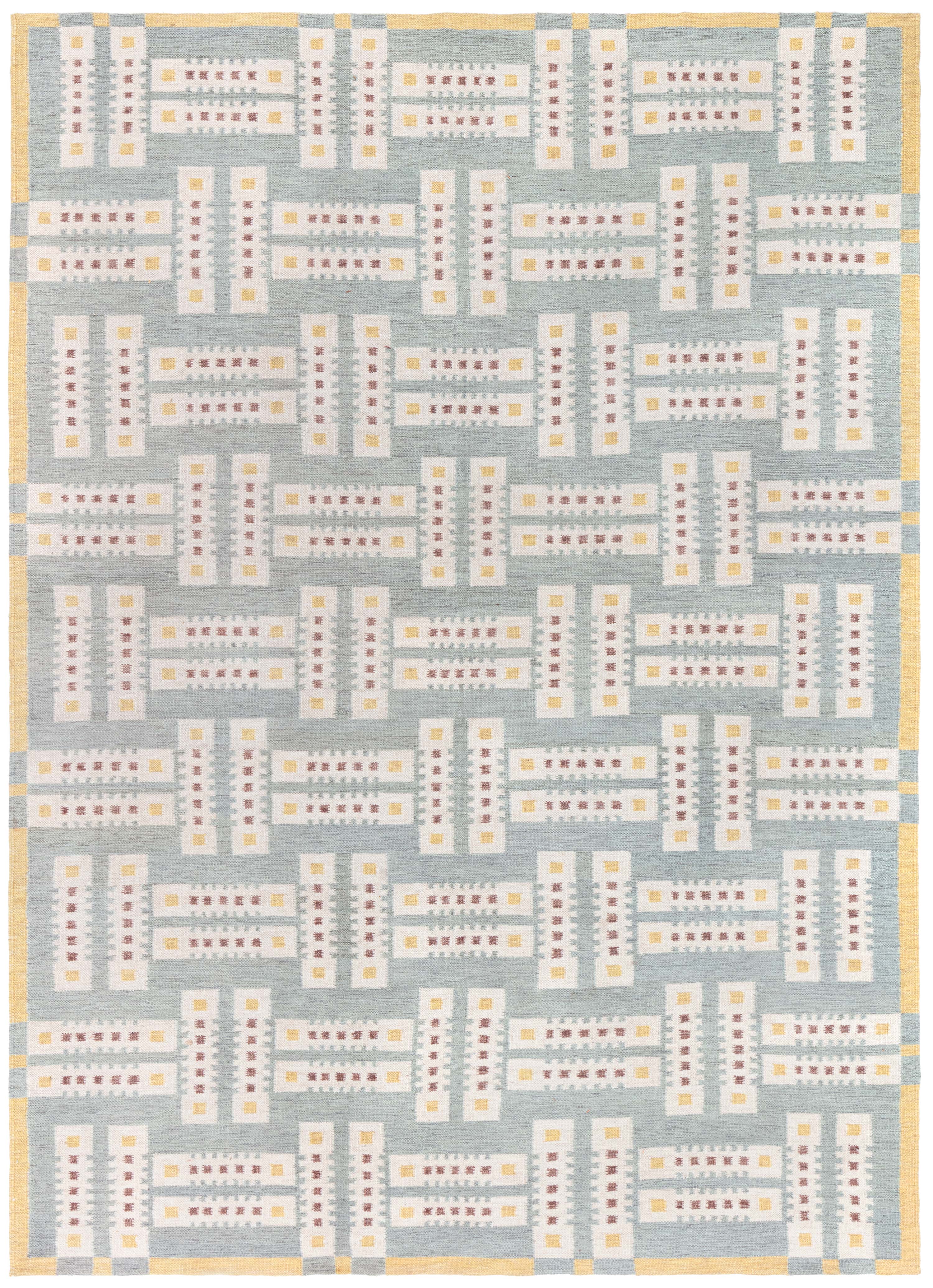 Oversized Flatweave Modern Geometric Light Blue Wool Rug by Doris Leslie Blau