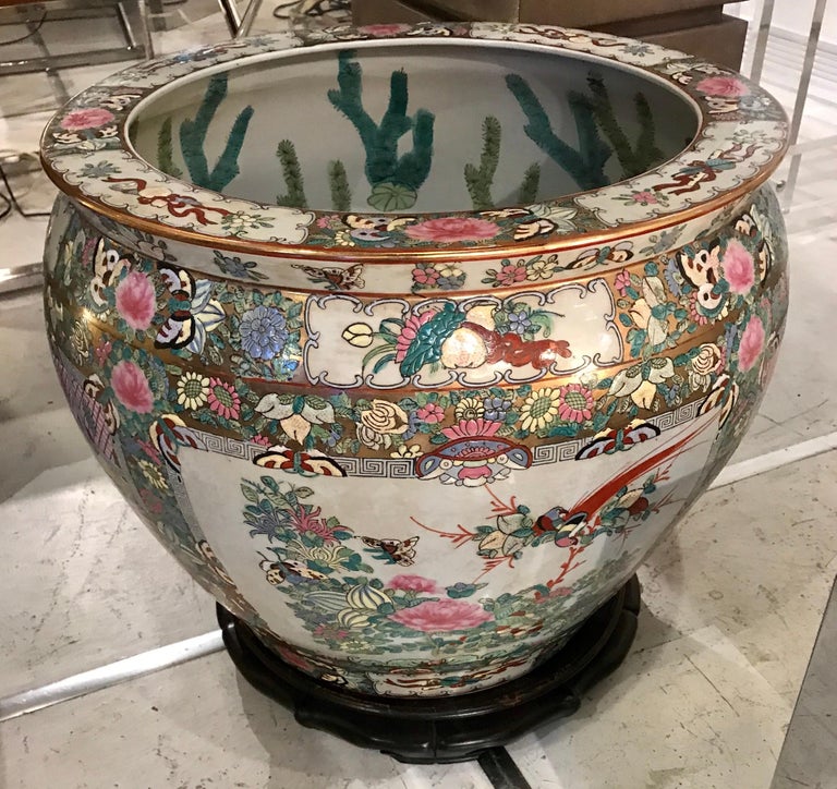 Oversized Floral Chinoiserie Planter with Koi Fish ...