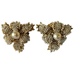 Oversized Flower Faux Pearl Diamante Earrings