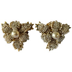 Oversized Flower Faux Pearl Diamante Earrings 