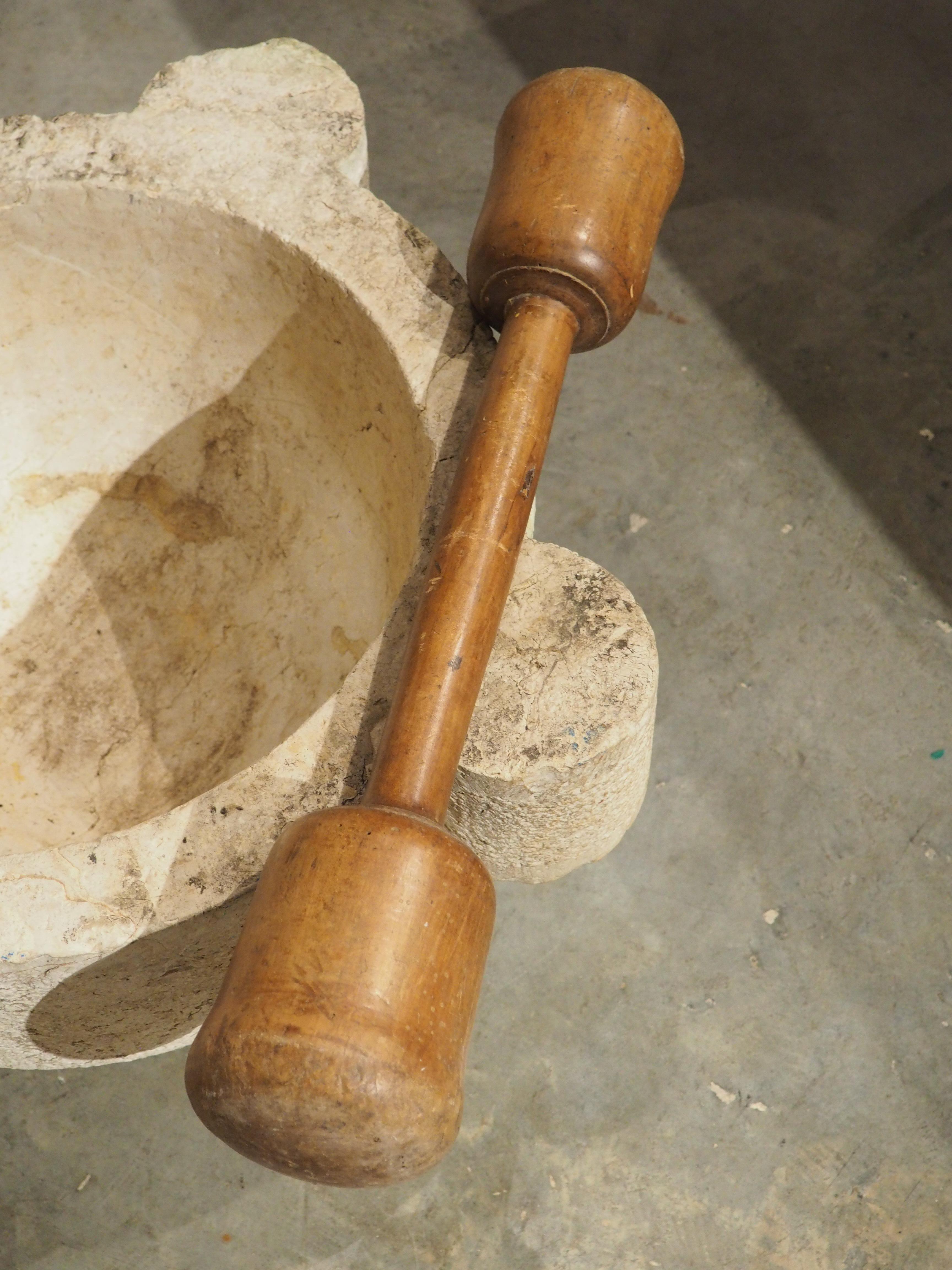 Oversized French 18th Century Carved and Hammered Stone Mortar with Pestle 5