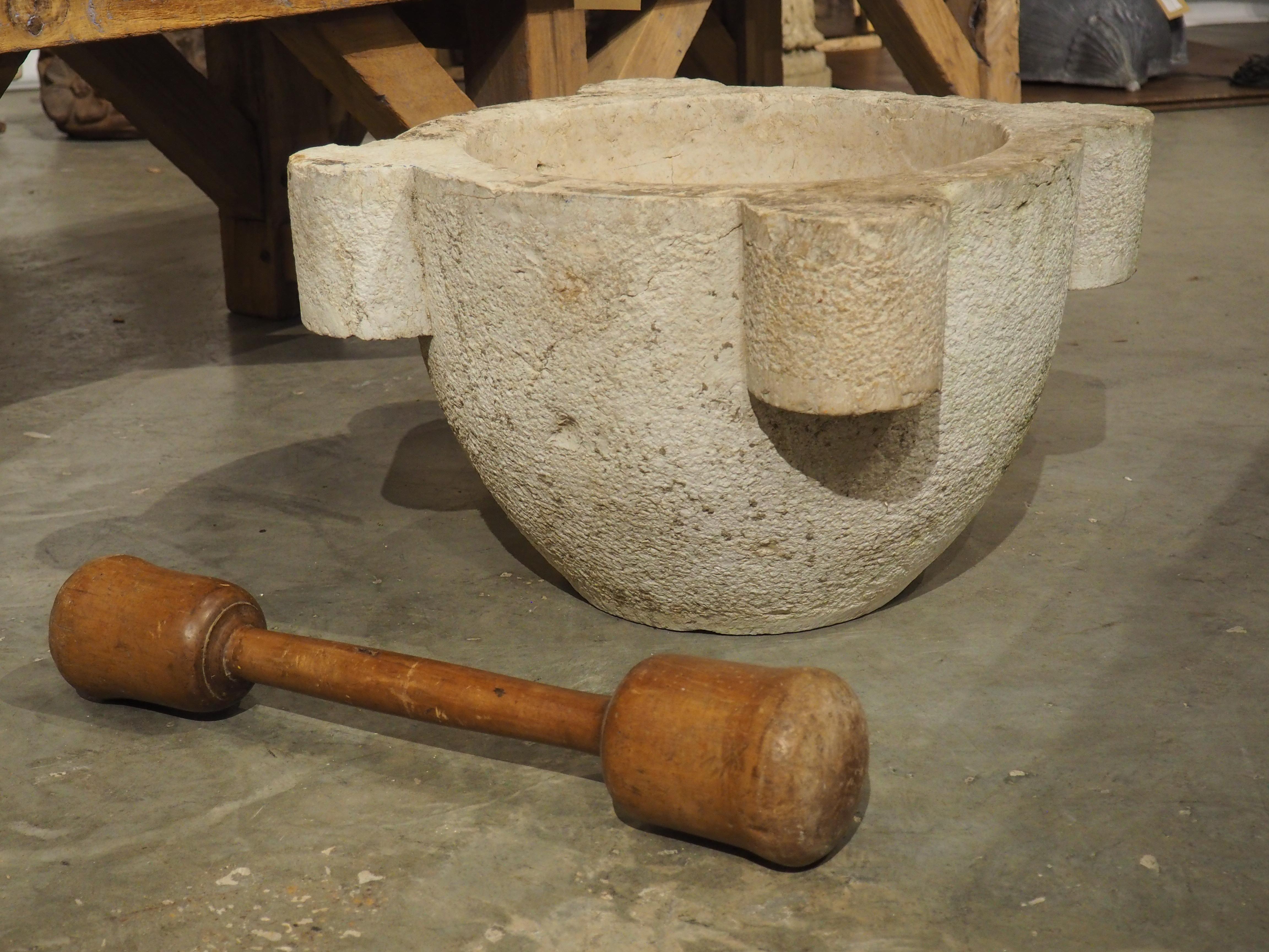 Oversized French 18th Century Carved and Hammered Stone Mortar with Pestle 6