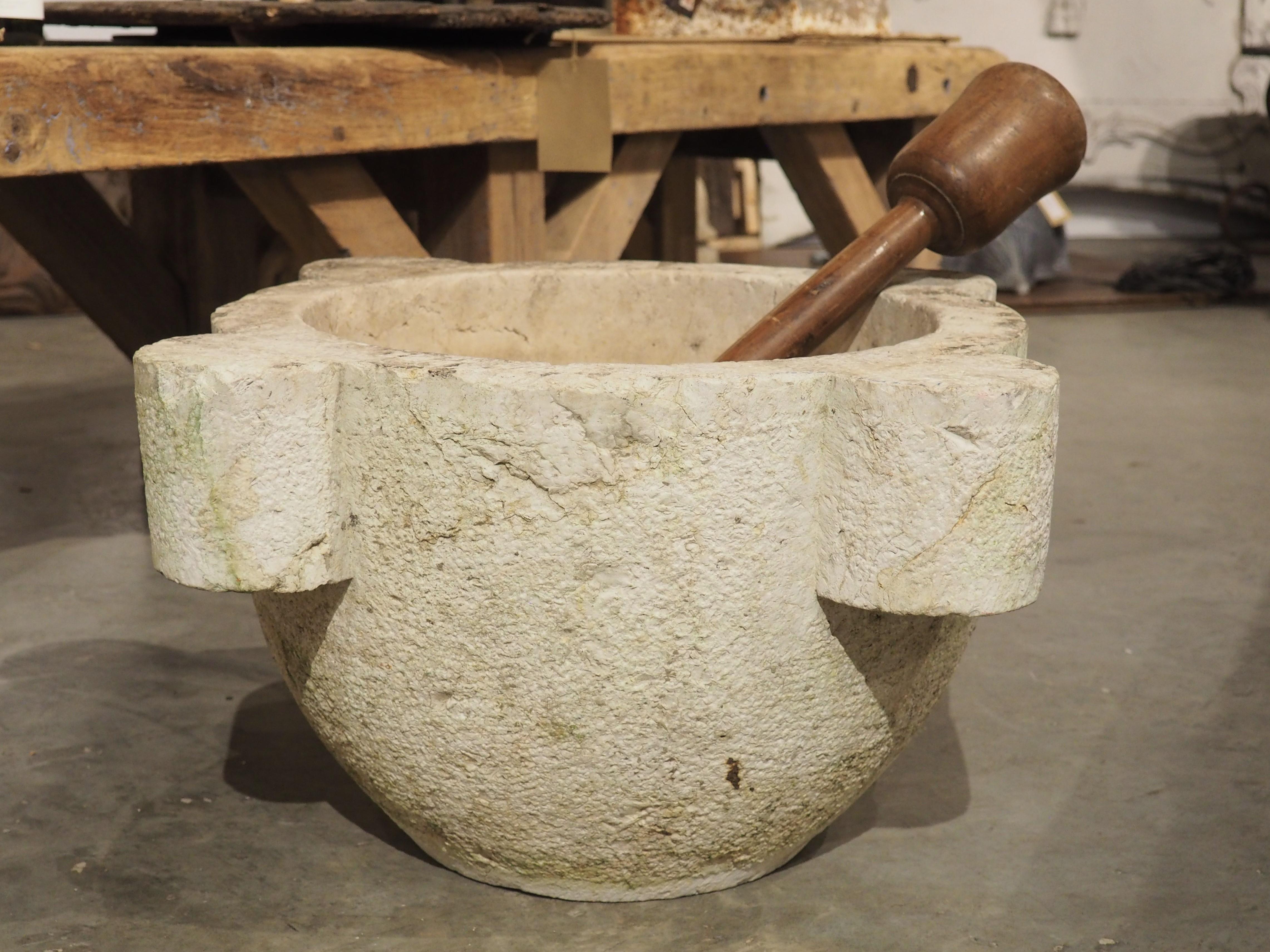 Oversized French 18th Century Carved and Hammered Stone Mortar with Pestle 10