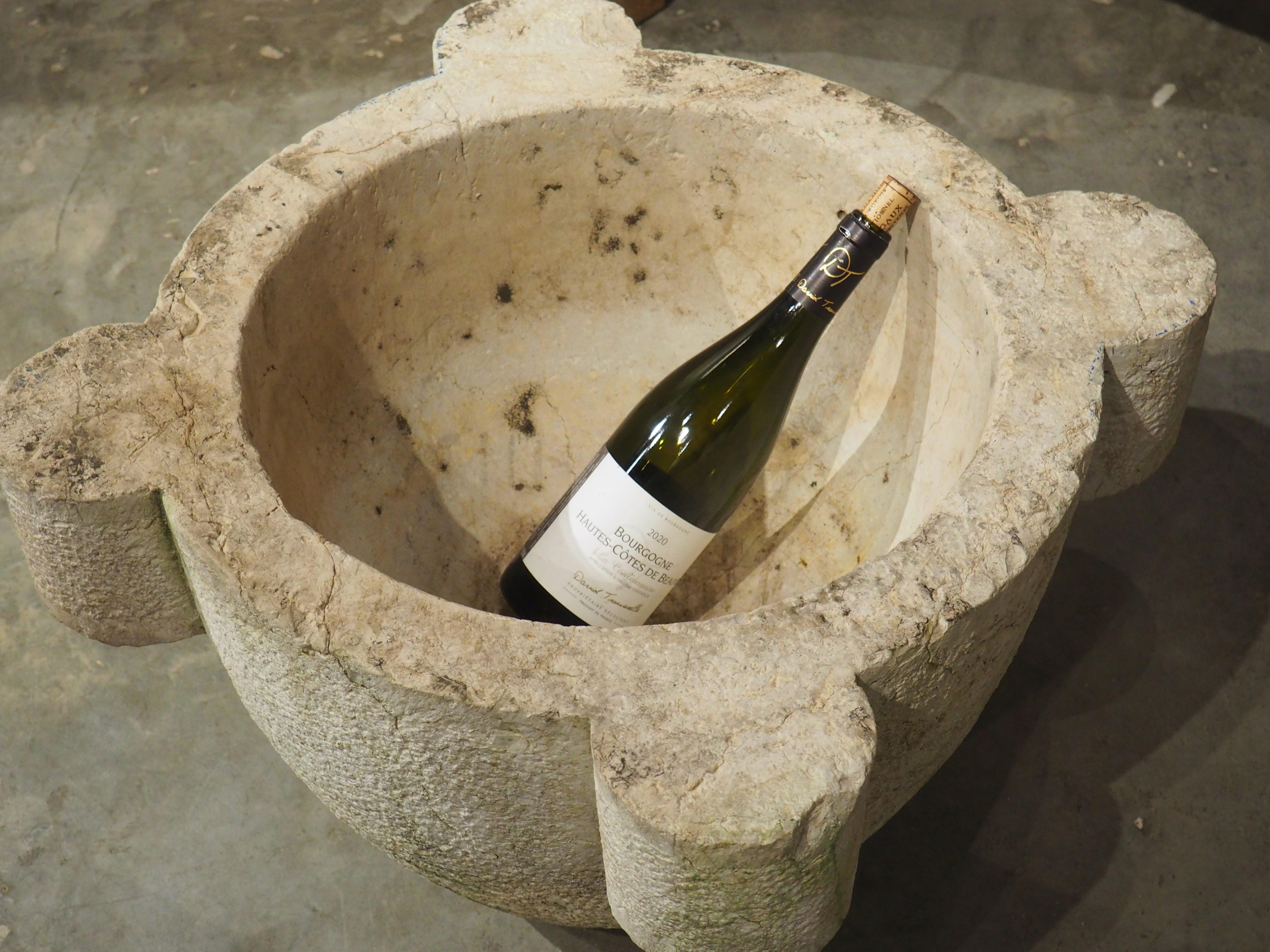 Hand-Carved Oversized French 18th Century Carved and Hammered Stone Mortar with Pestle