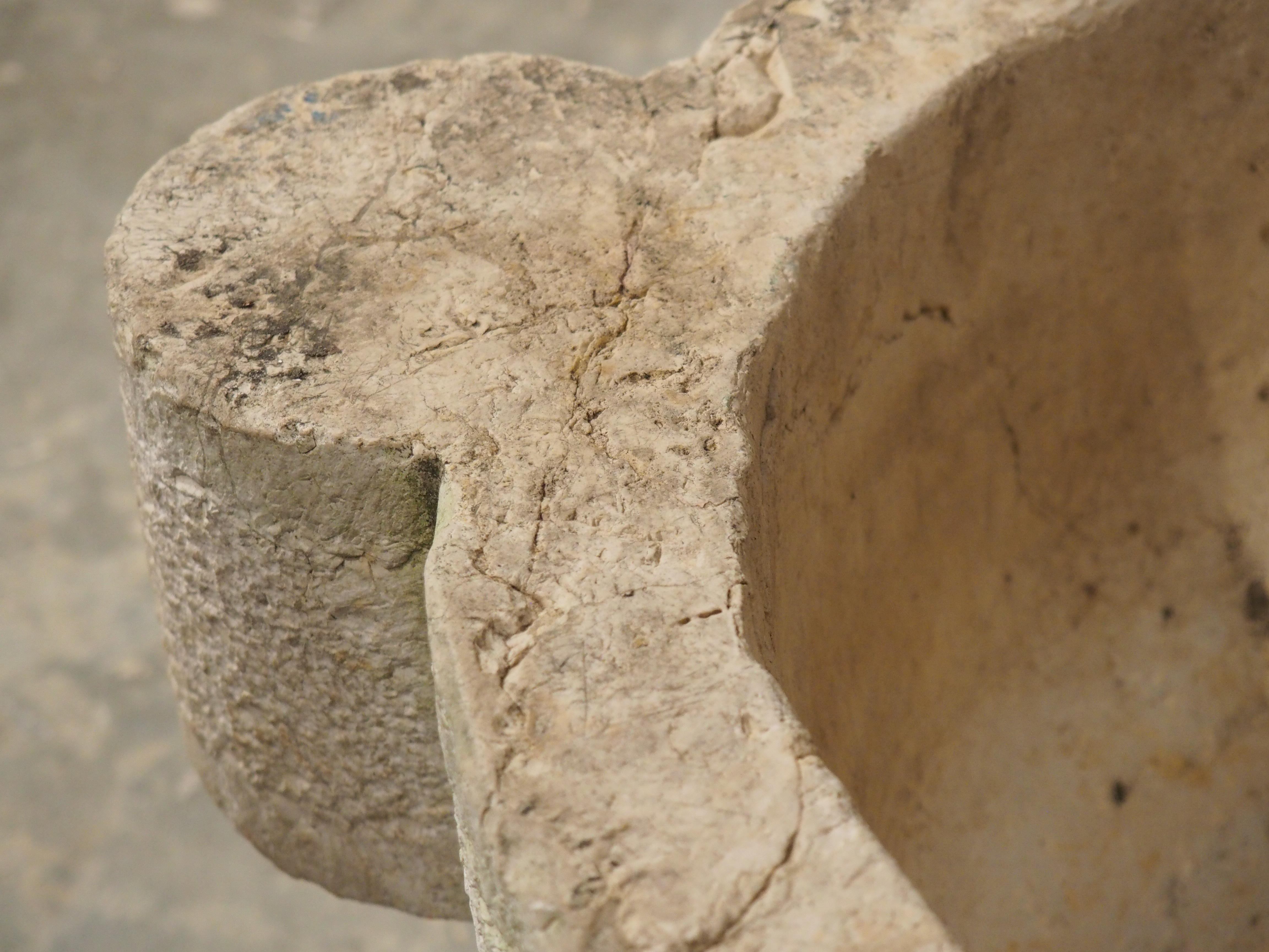 18th Century and Earlier Oversized French 18th Century Carved and Hammered Stone Mortar with Pestle