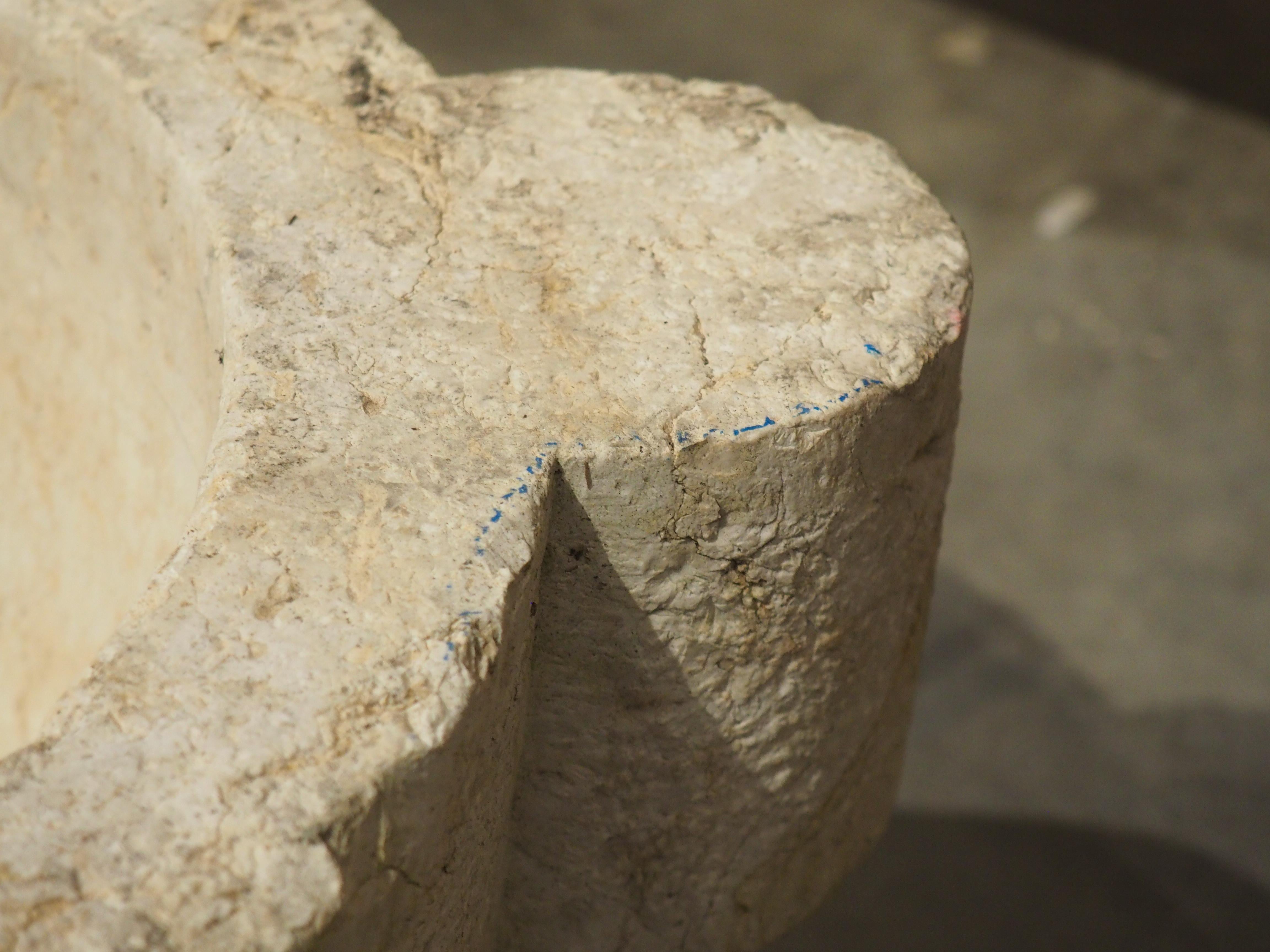 Oversized French 18th Century Carved and Hammered Stone Mortar with Pestle 1