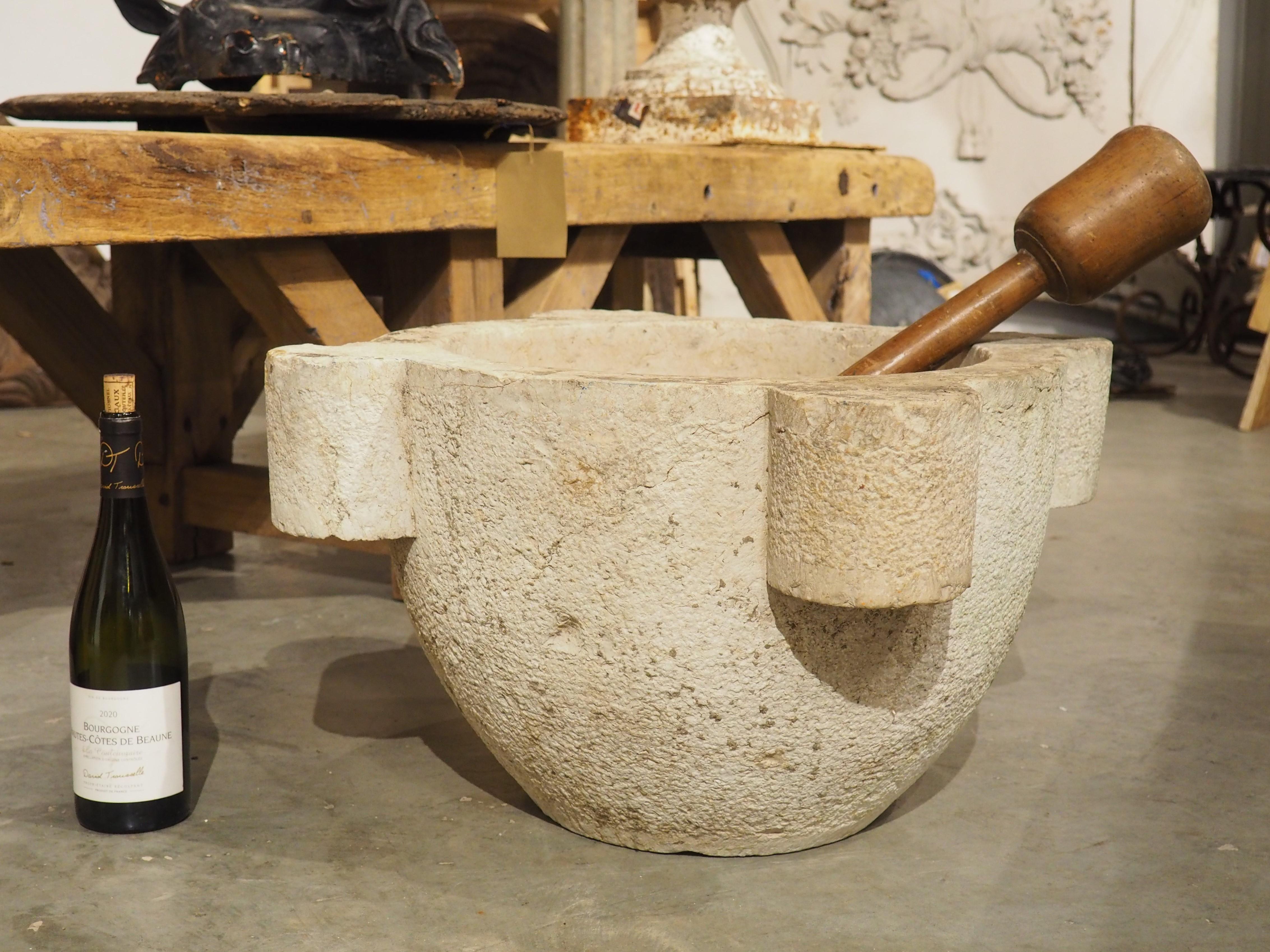 Oversized French 18th Century Carved and Hammered Stone Mortar with Pestle 2