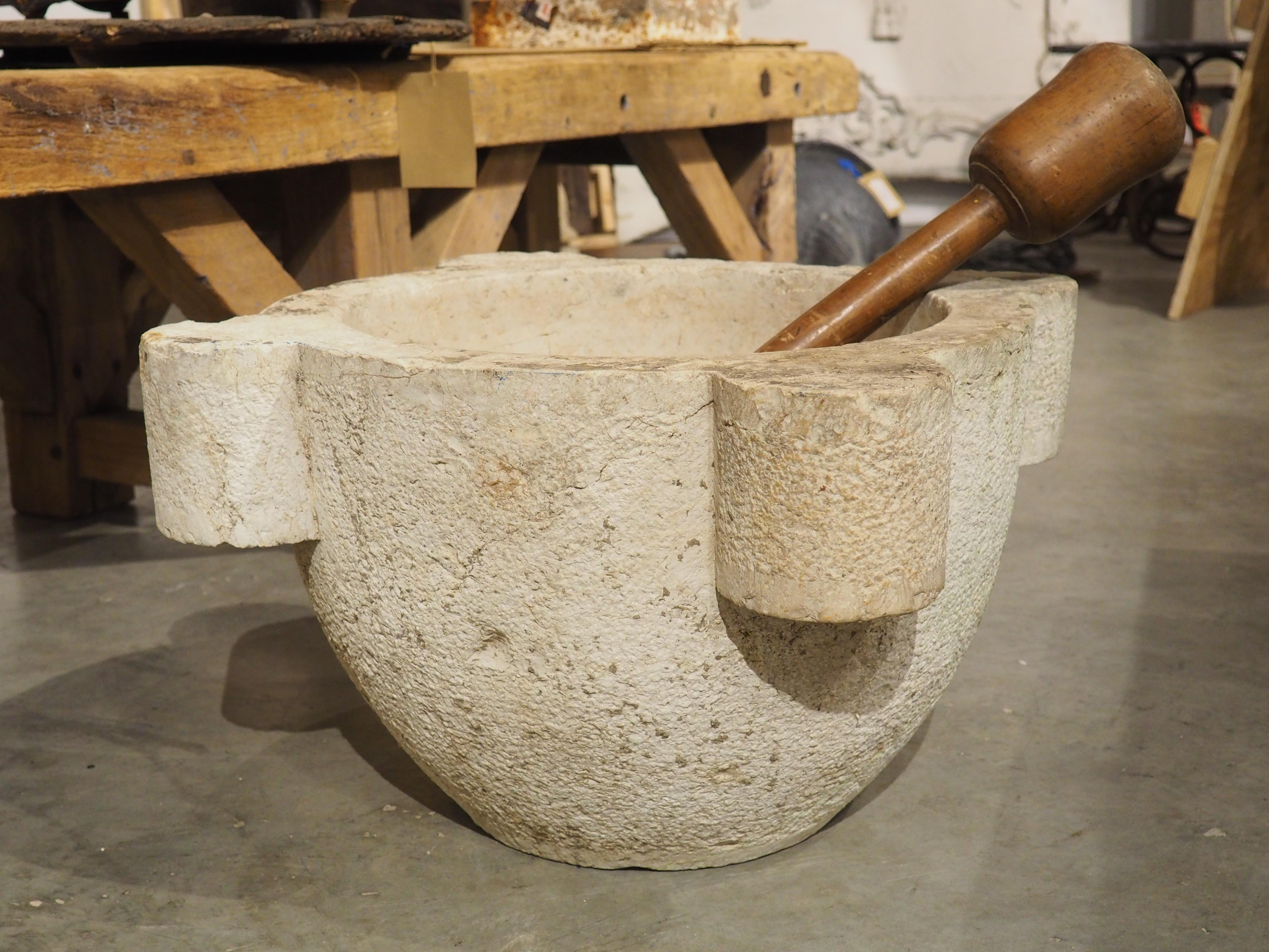 Oversized French 18th Century Carved and Hammered Stone Mortar with Pestle 3