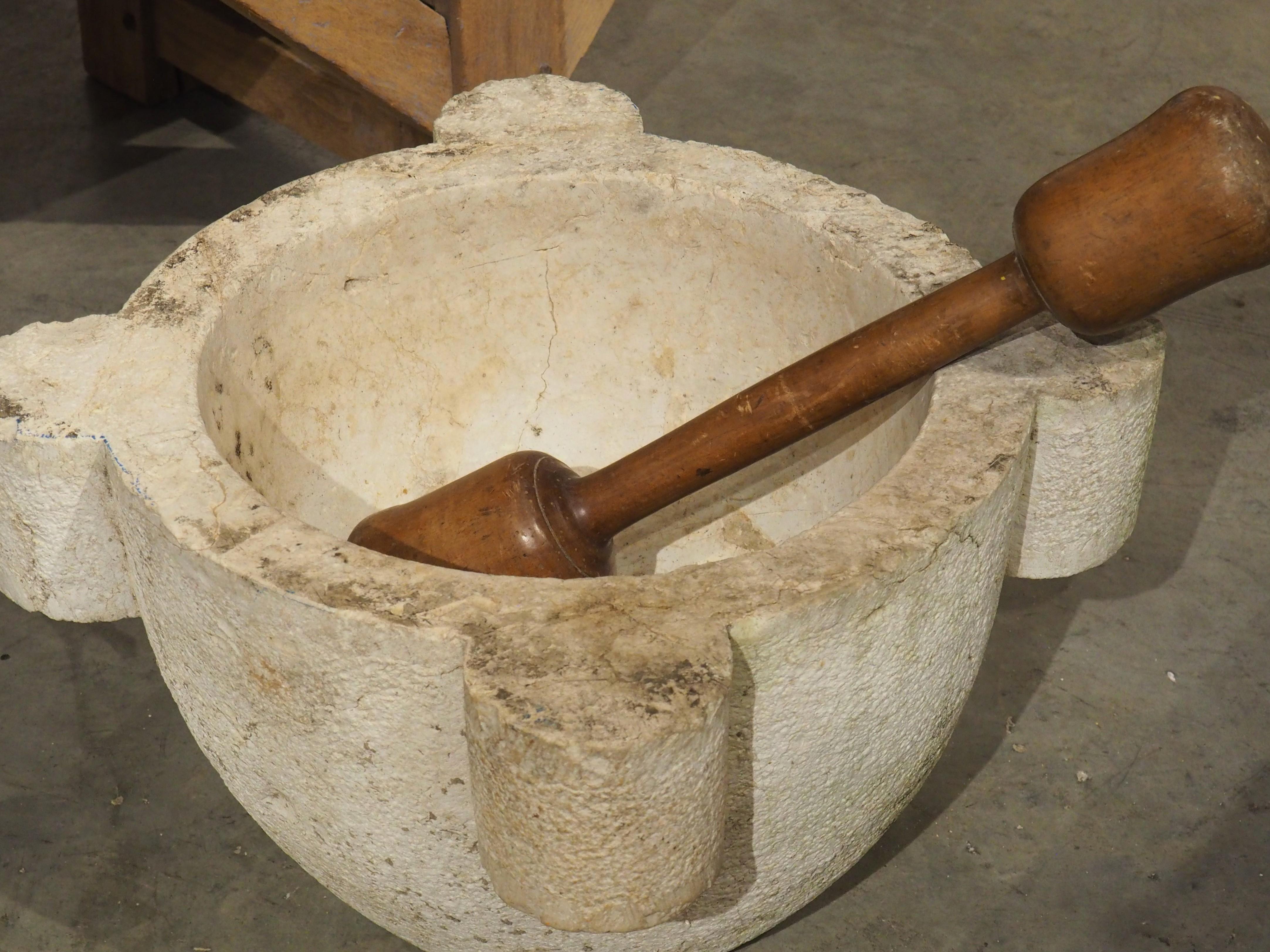Oversized French 18th Century Carved and Hammered Stone Mortar with Pestle 4